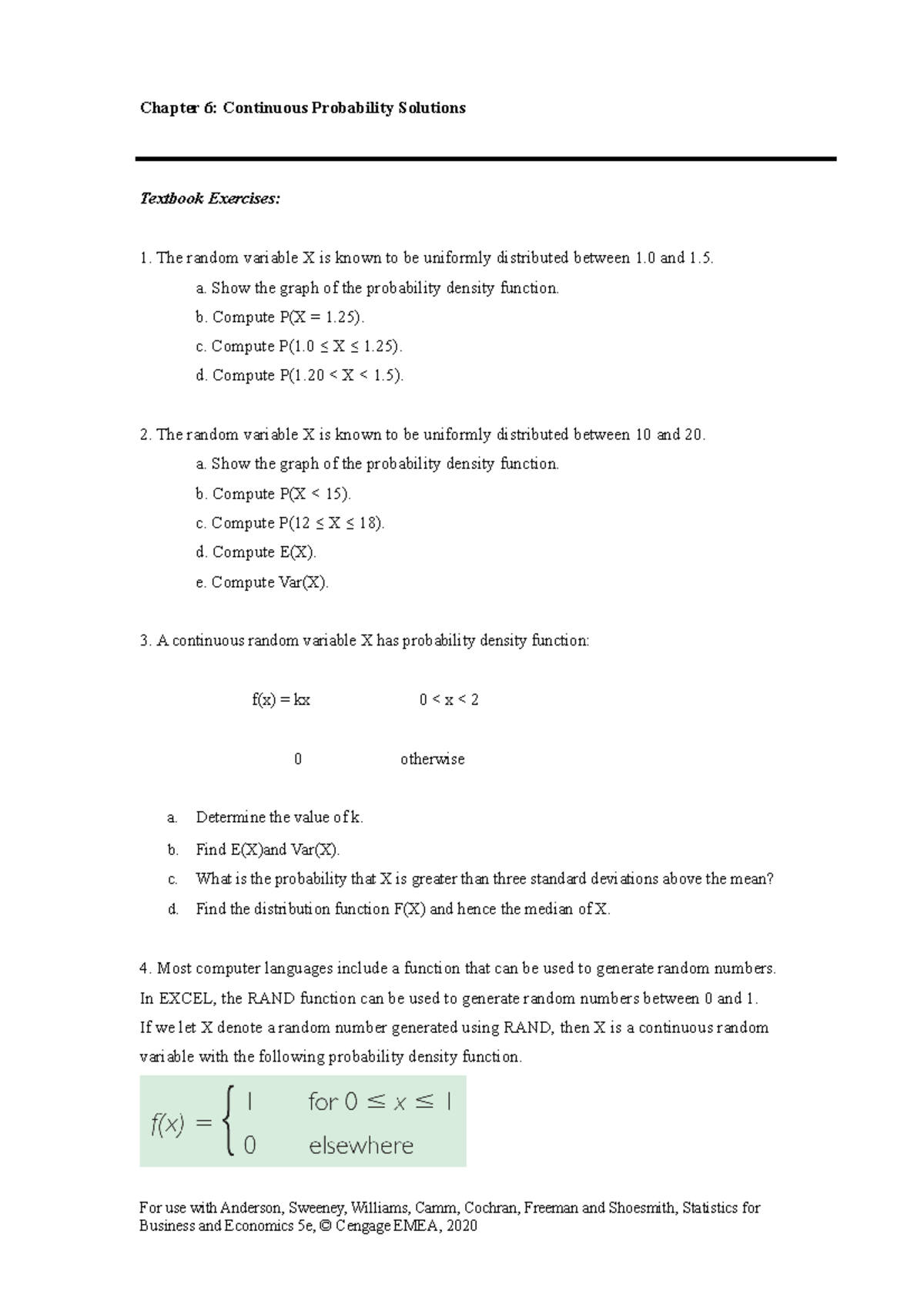Chapter 6 Chapter 6 Continuous Probability Solutions Textbook Exercises The Random Variable X Is Studocu