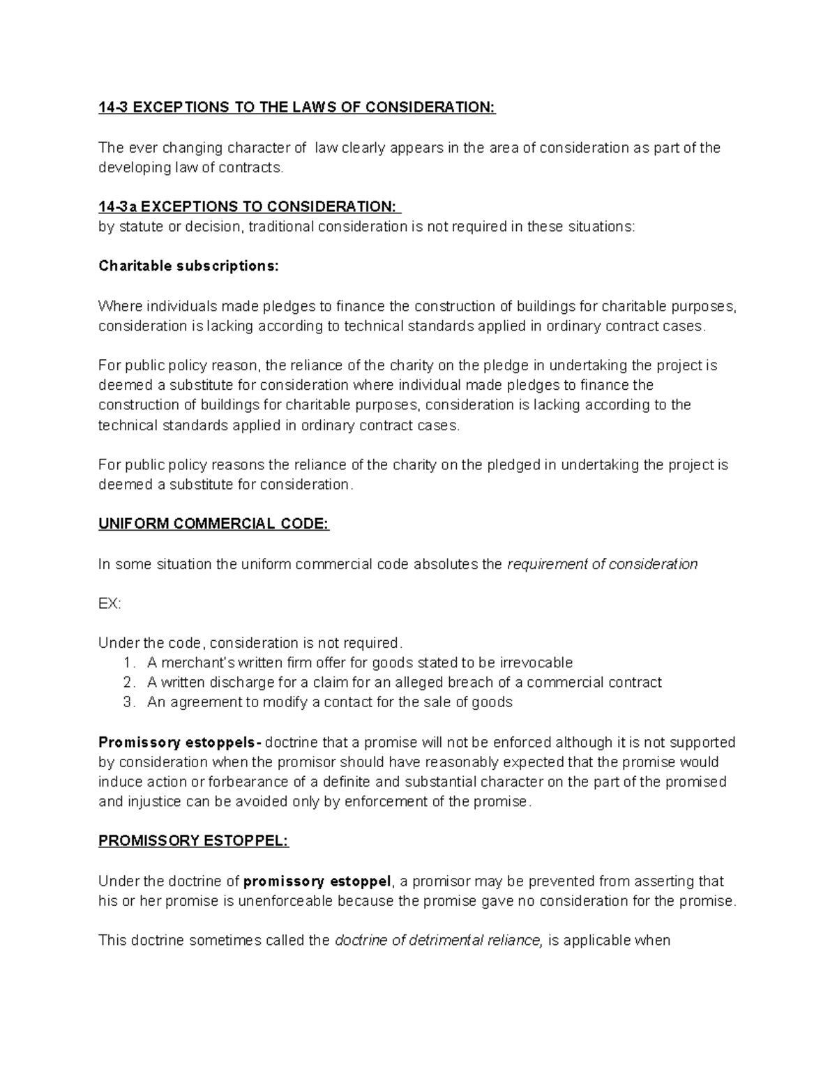 Consideration - Part 1 - 14-3 EXCEPTIONS TO THE LAWS OF CONSIDERATION ...