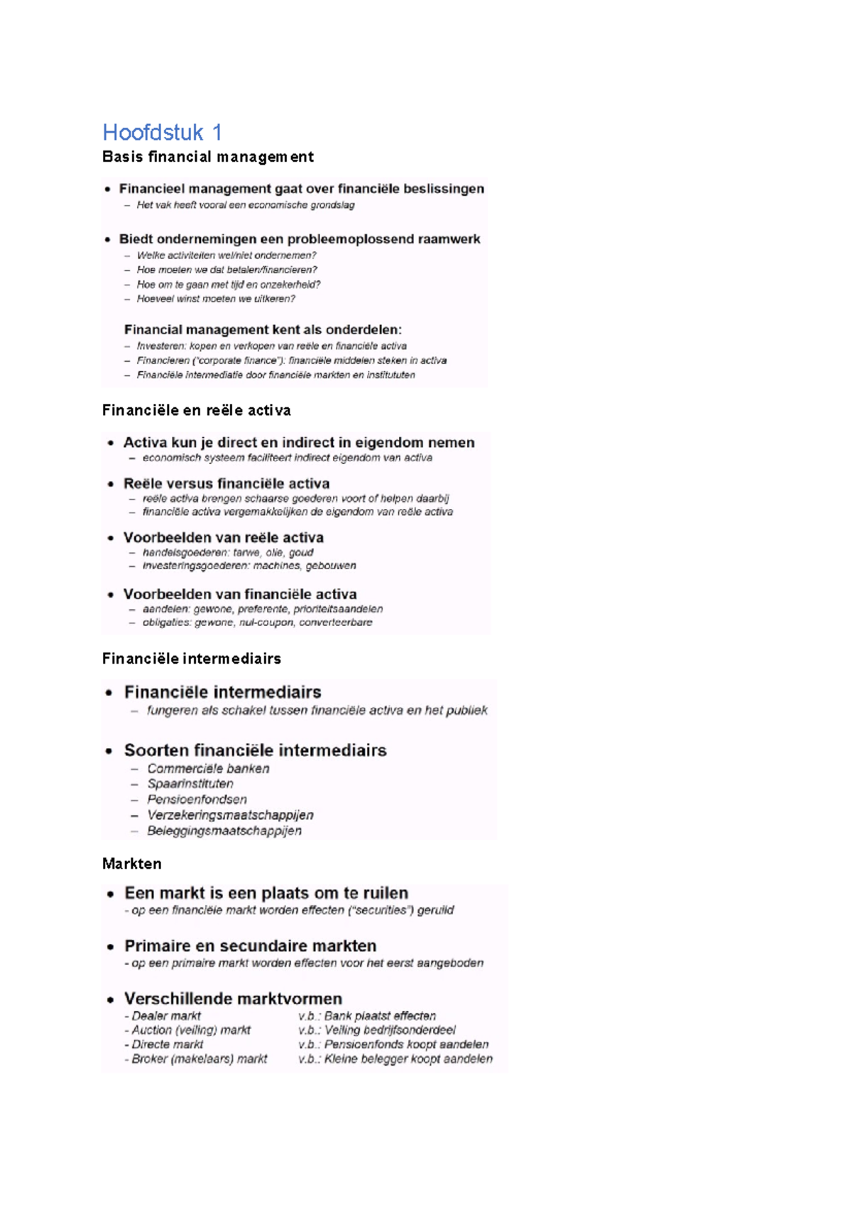 Financial Management Samenvatting - Hoofdstuk 1Basis Financial ...