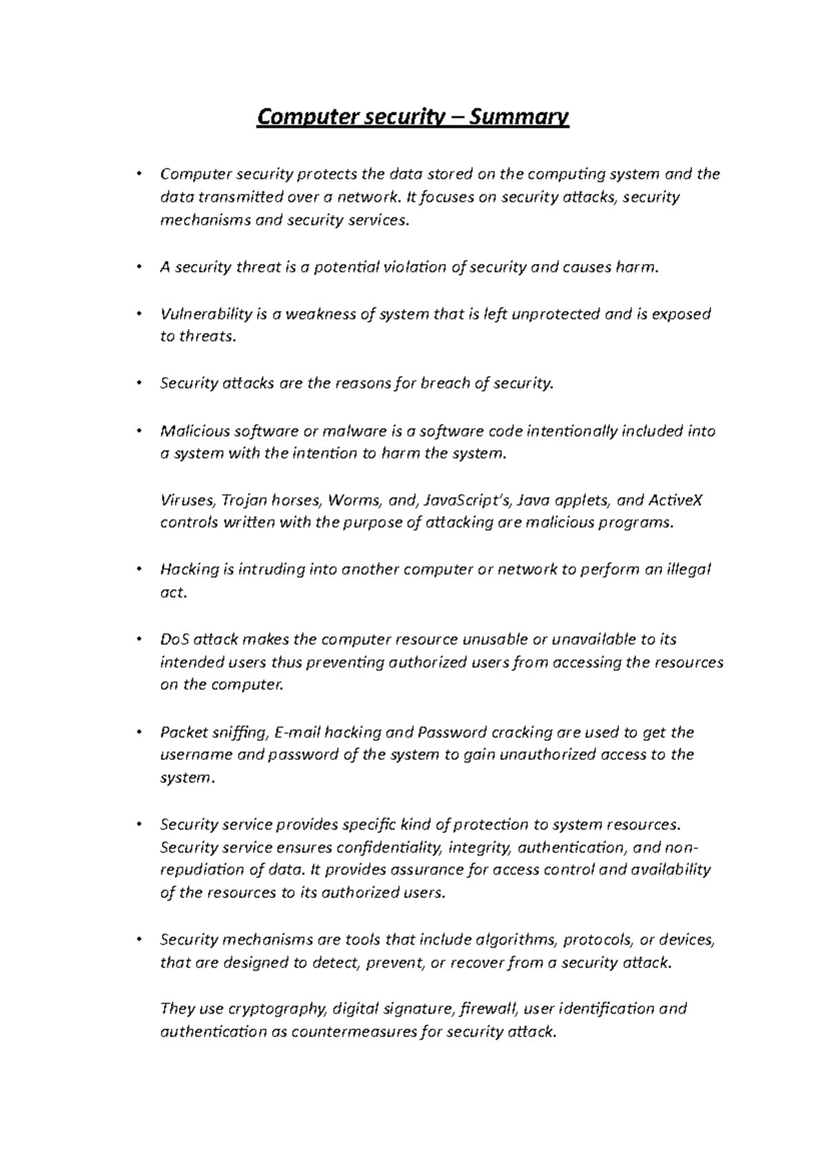 Computer security – Summary - Computer security – Summary - Computer ...