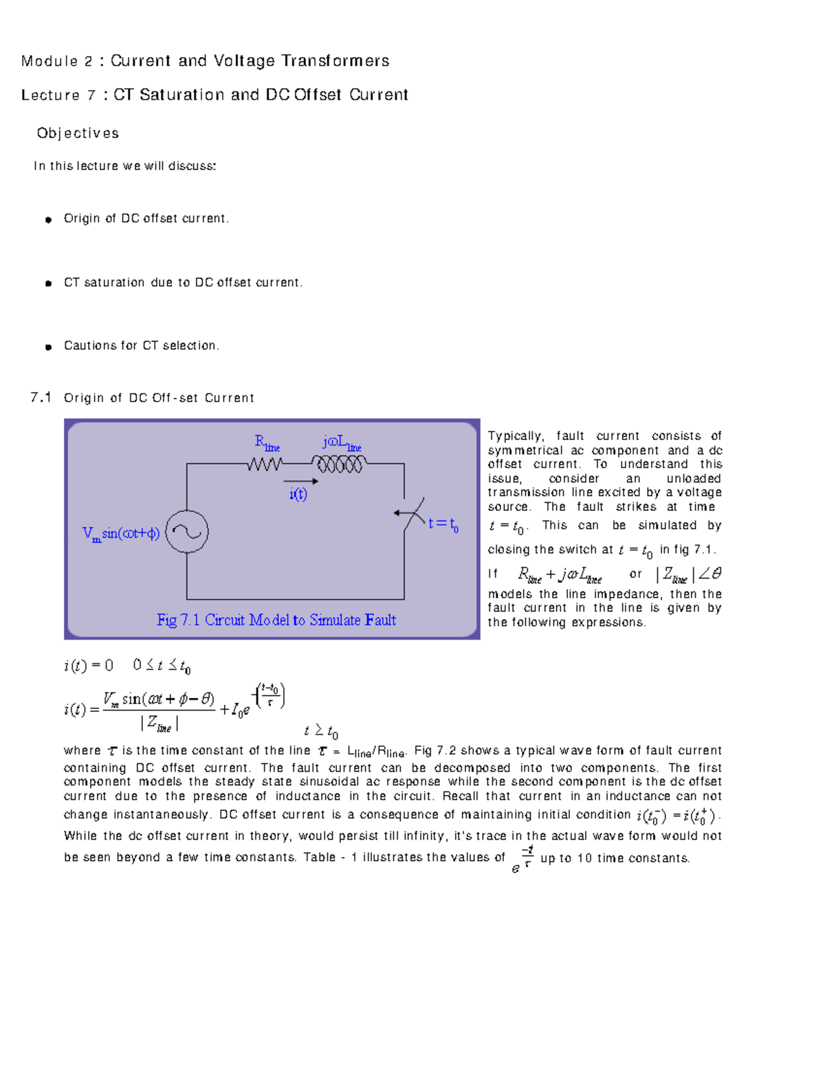 Lecture7 CT Saturation and DC Offset Current M odu le 2 Current