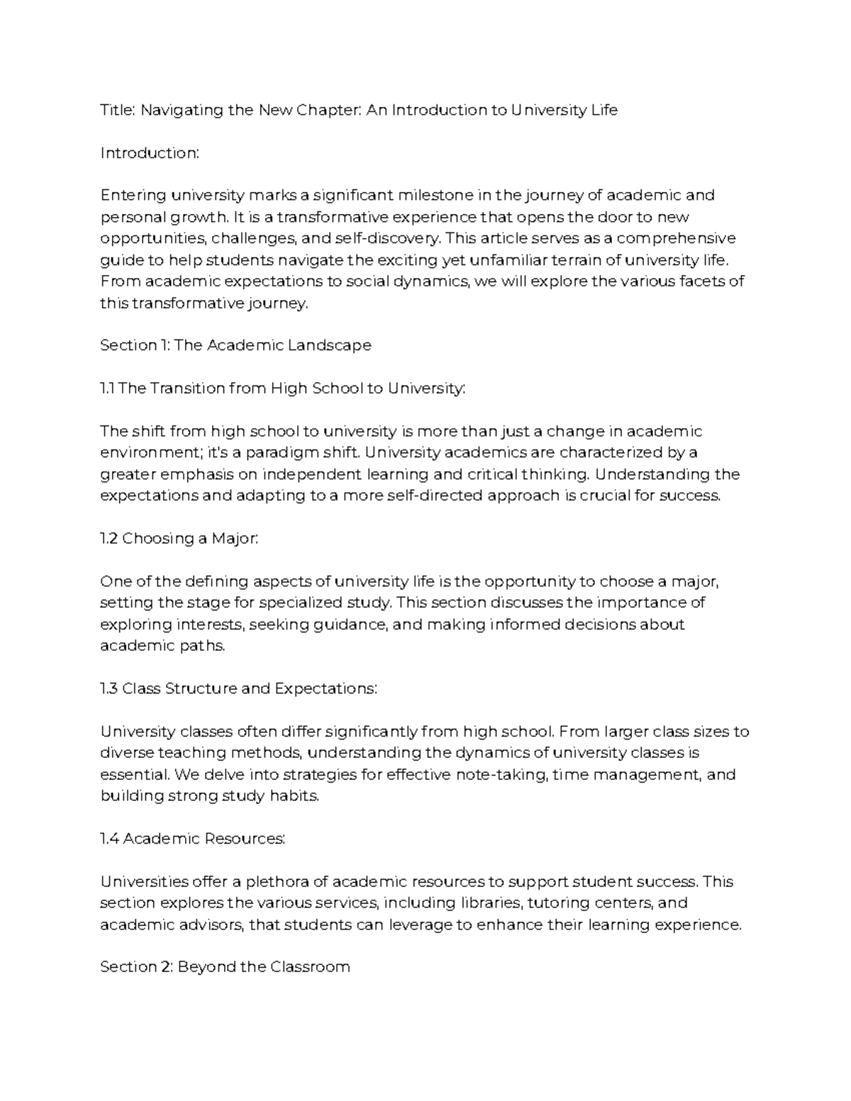 Navigating the New Chapter An Introduction to University Life - Title ...
