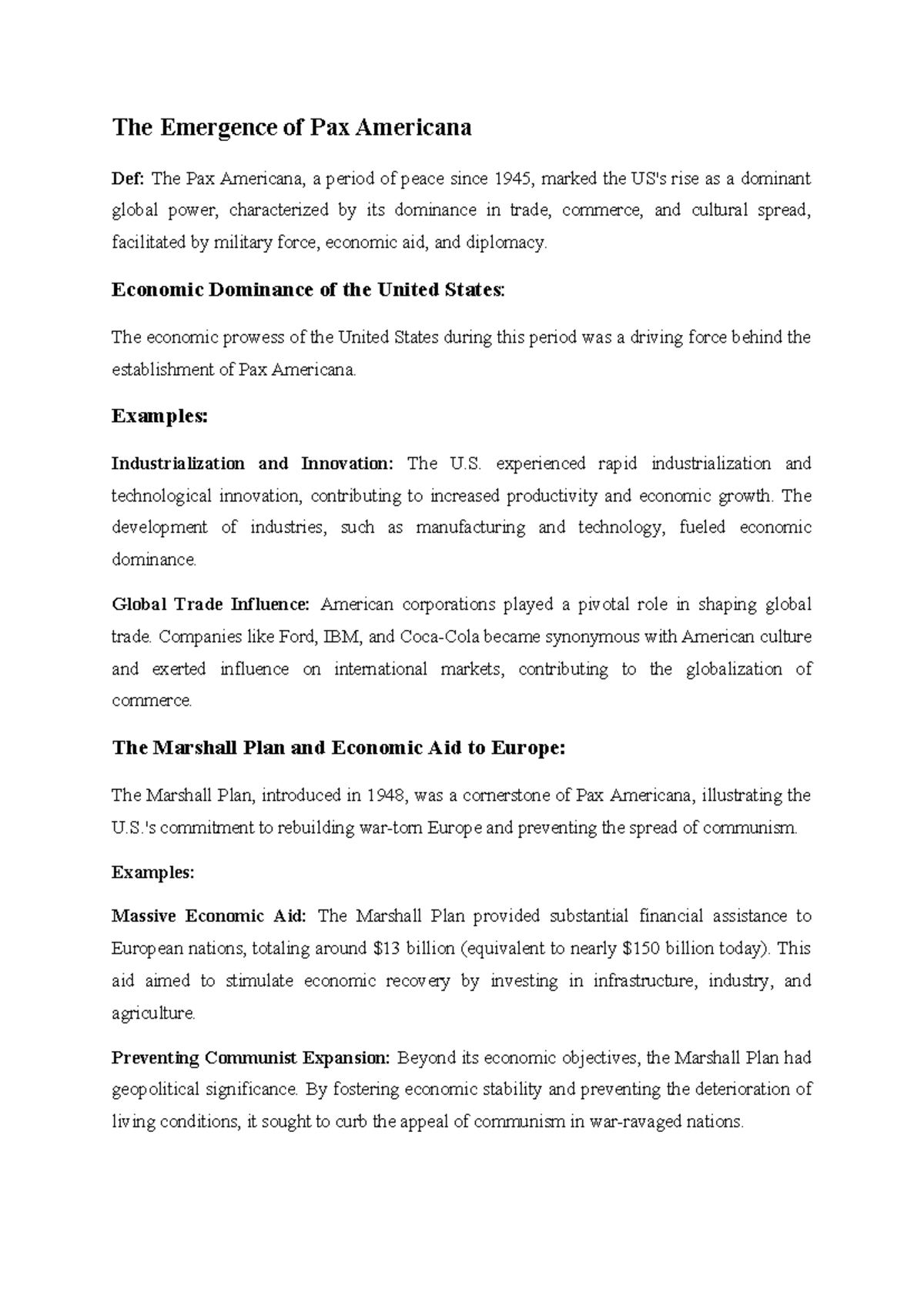 Emergence of Pax Americana - Economic Dominance of the United States ...