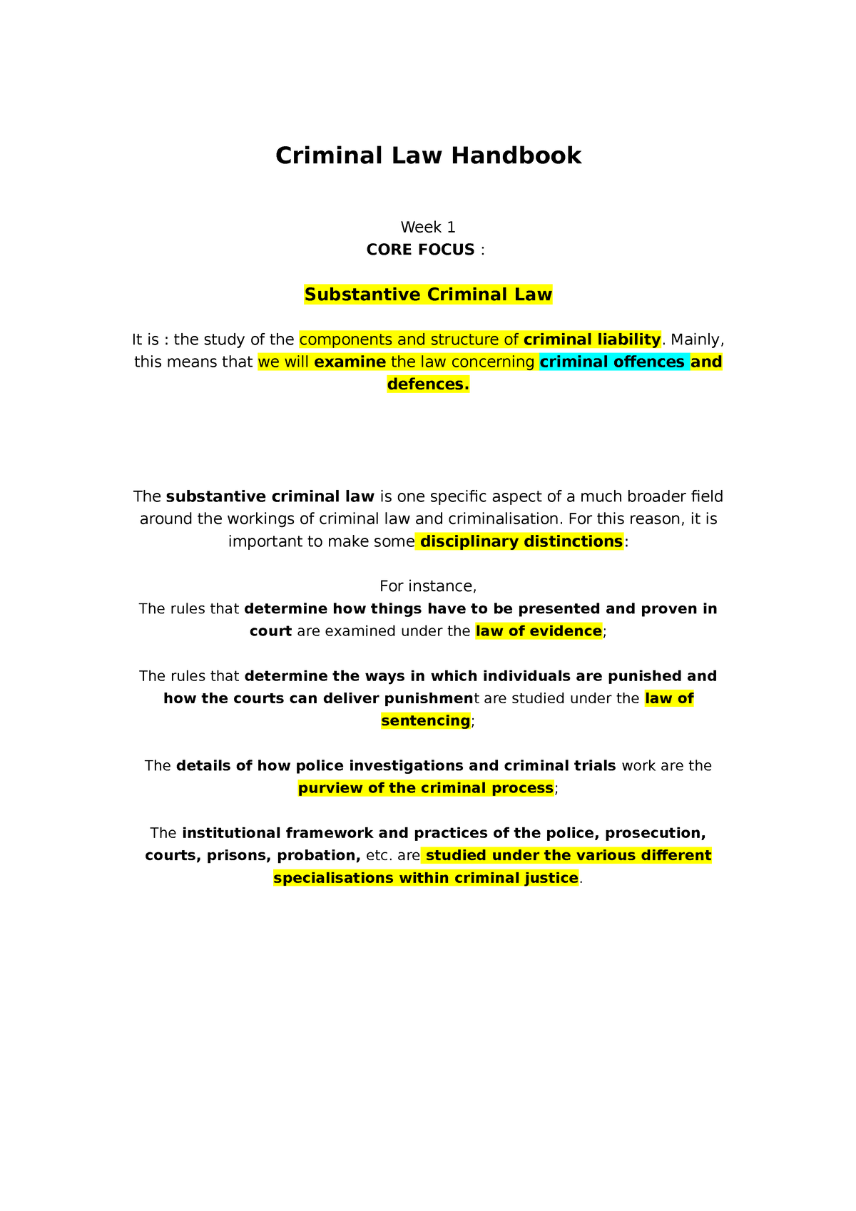 Criminal Law Handbook - Lectures Notes With Combined Resources. - LA104 ...