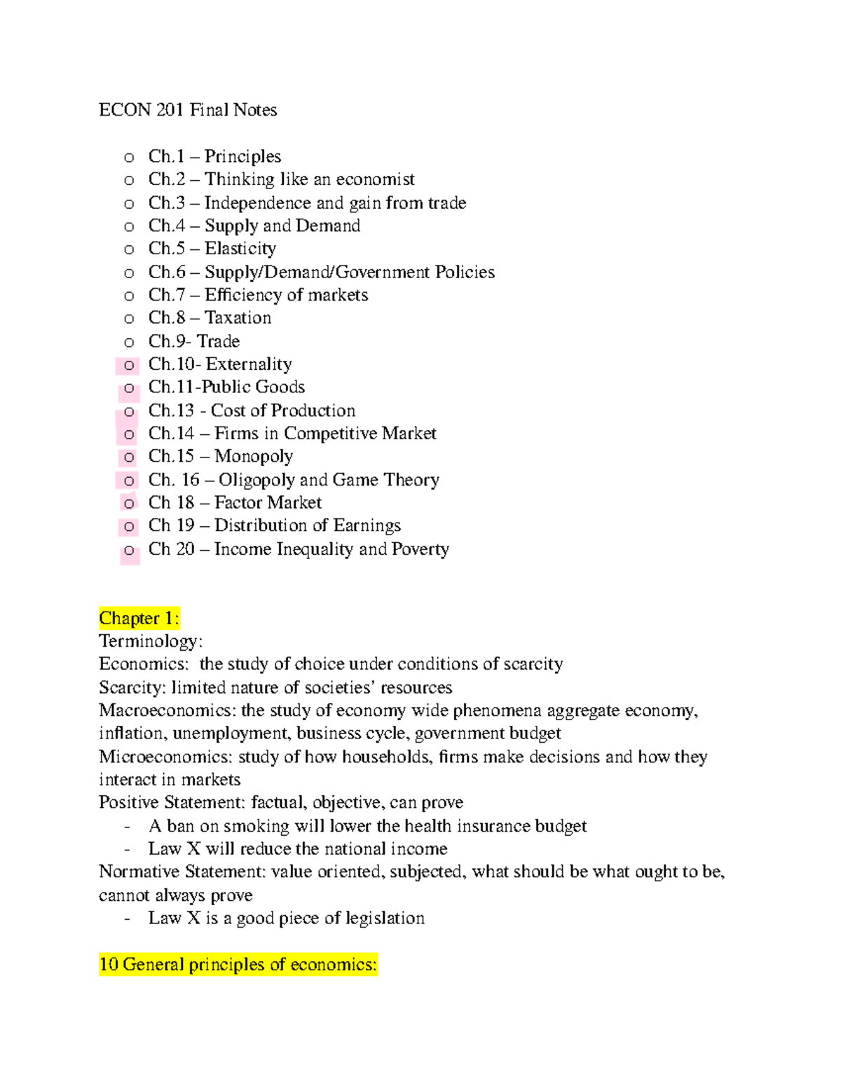 ECON Final - Lecture Notes 1-5 - ECON 201 Final Notes O Ch – Principles ...