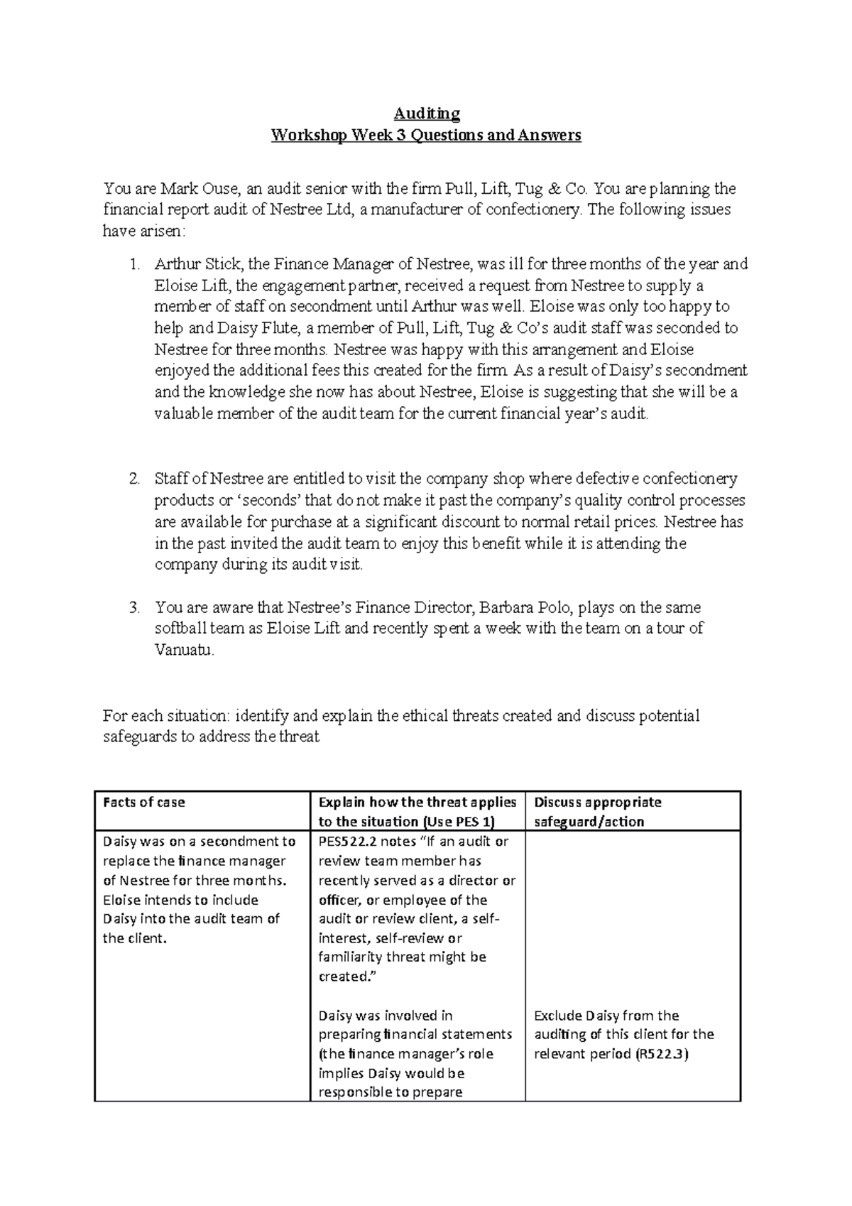 Identify Threat - Workshop - Auditing Workshop Week 3 Questions and ...