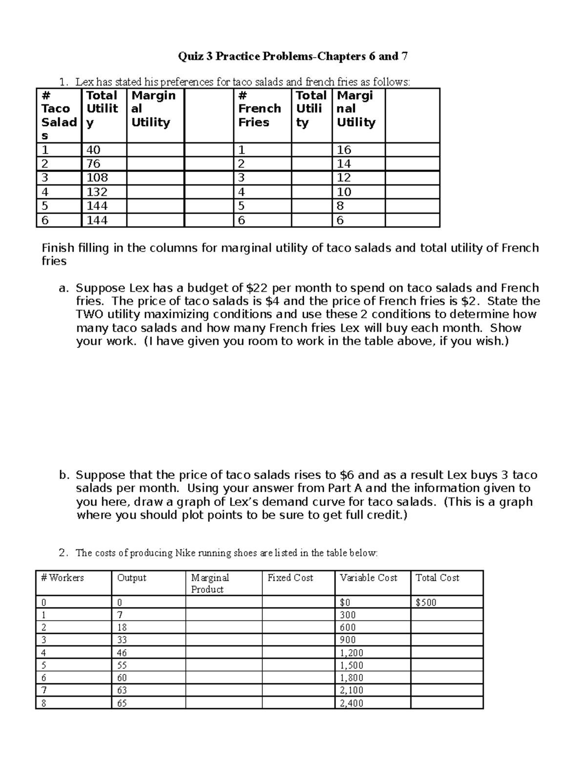 Quiz 3 Prep-Chapters 6 and 7 - Quiz 3 Practice Problems-Chapters 6 and ...