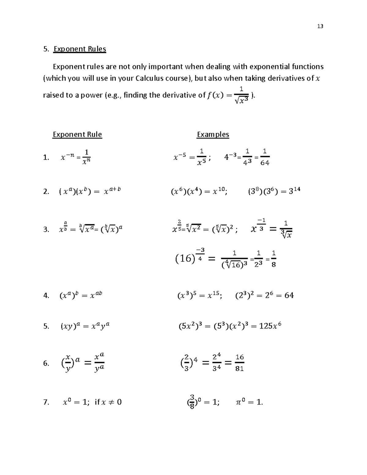 A Brief Review of Algebra Part II - 5. Exponent Rules Exponent rules ...