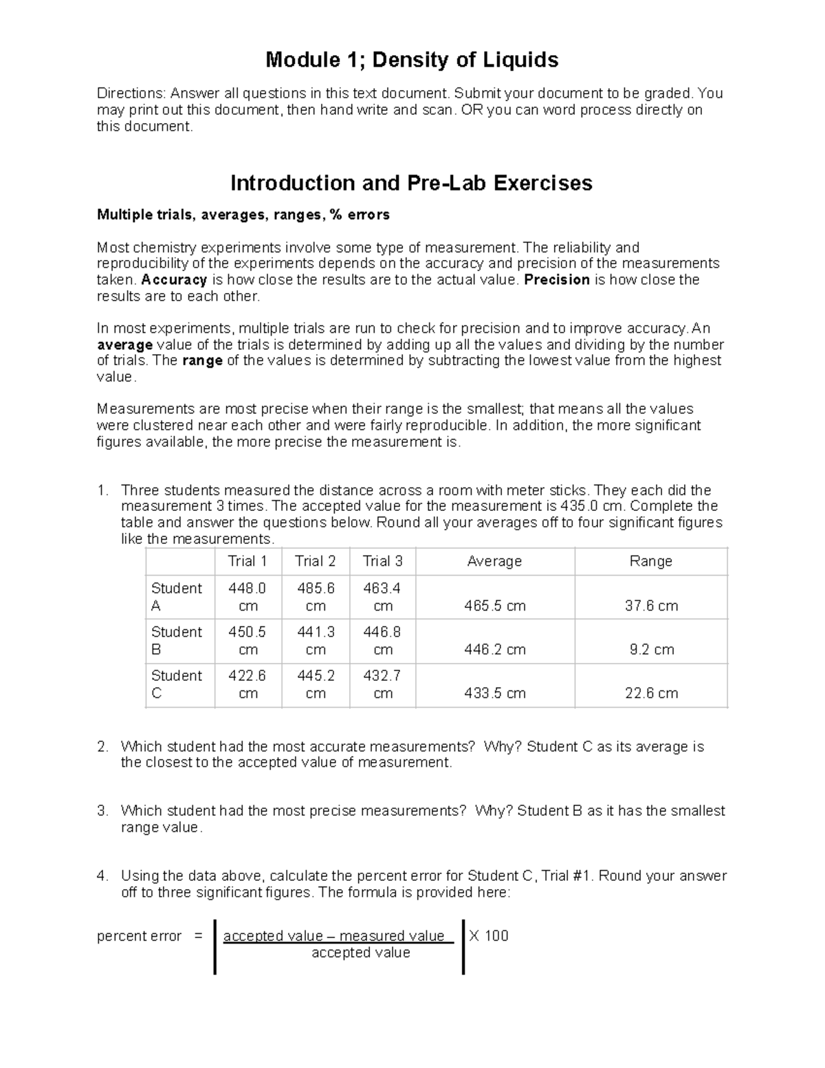 Module 1 edited pdf - chemmm - Module 1; Density of Liquids Directions ...