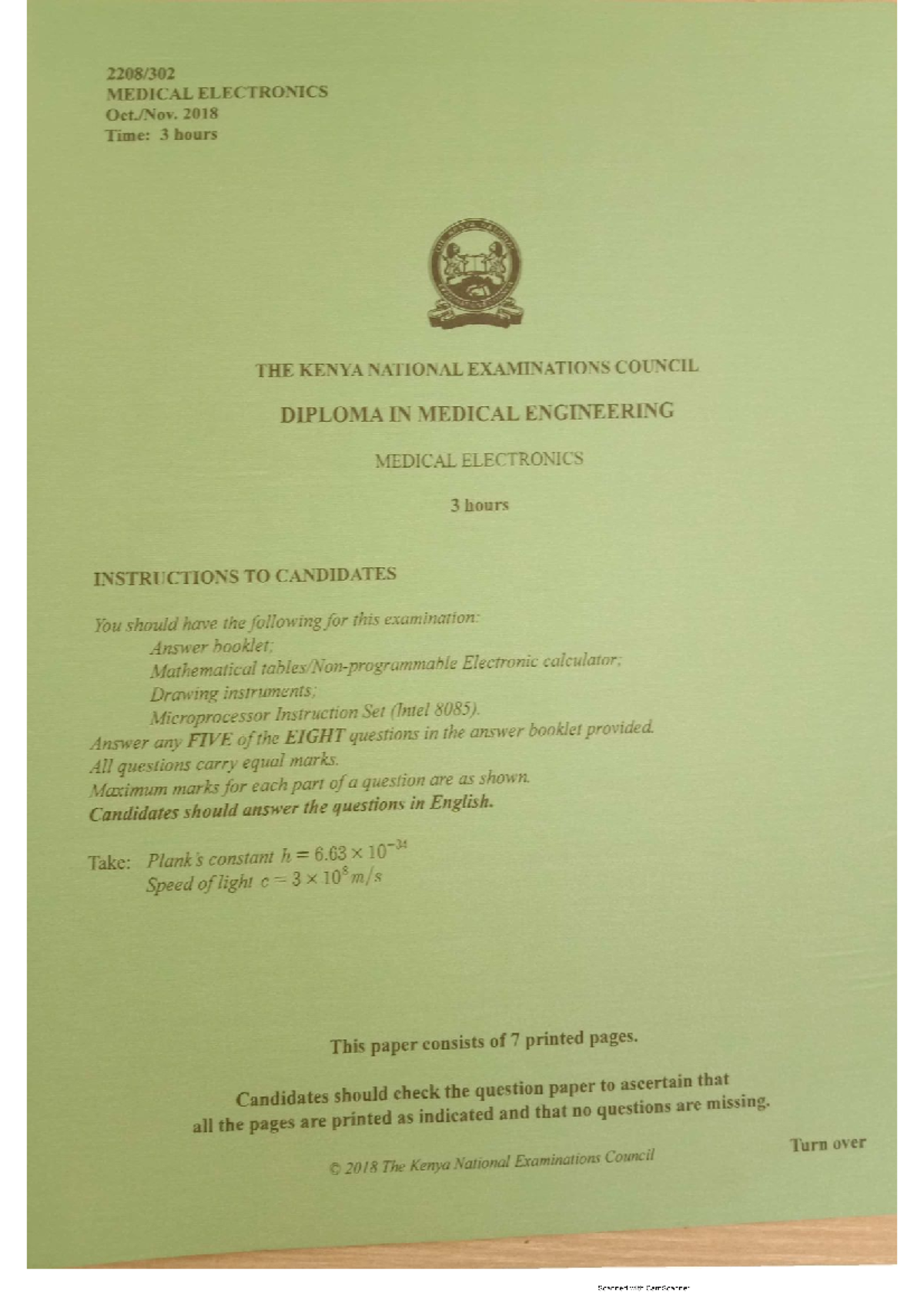 KNEC papers practice materials for revision - MEDICAL ELECTRONICS 2018 ...