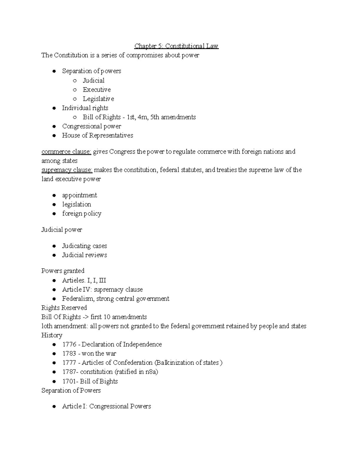 Chapter 5 Constitutional Law - I, I, III Article IV: supremacy clause ...