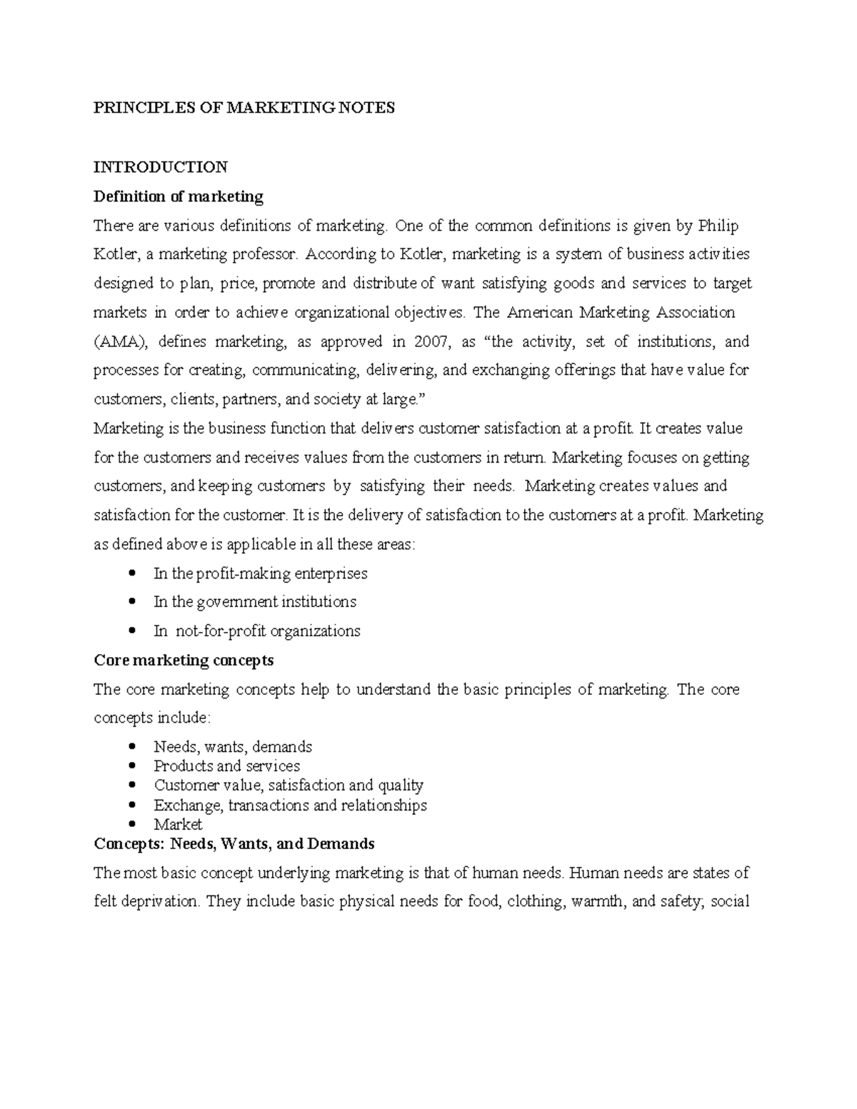 Principles OF Marketing Notes - PRINCIPLES OF MARKETING NOTES ...