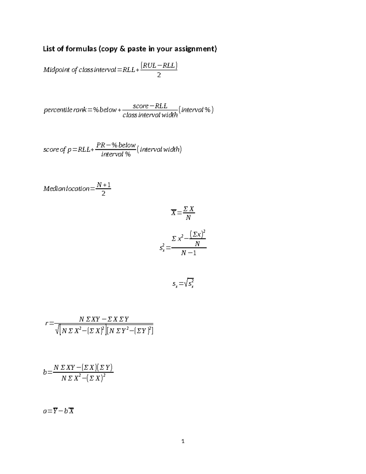 List+of+formulas - ####### List of formulas (copy & paste in your ...