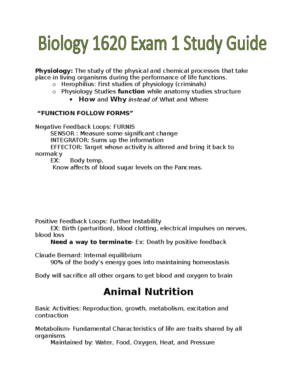 Exam 1 Study Guide Answers Biol 1610 Biology I Studocu - 