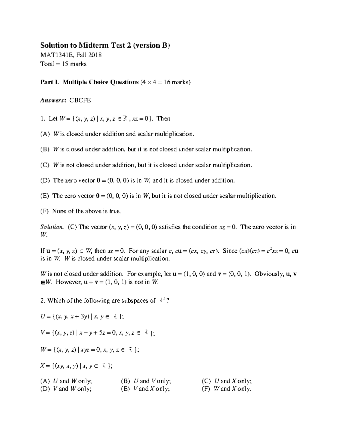 Midterm 2 2018, Answers - Solution To Midterm Test 2 (version B ...