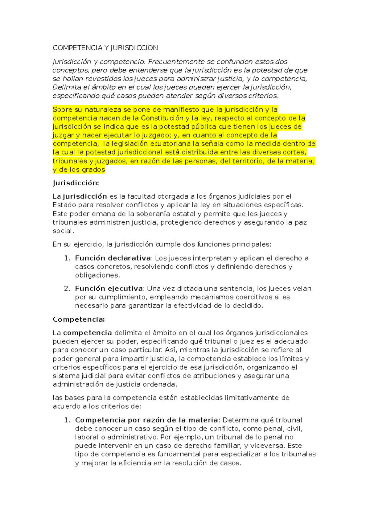 Competencia Y Jurisdiccion - COMPETENCIA Y JURISDICCION Jurisdicción y ...