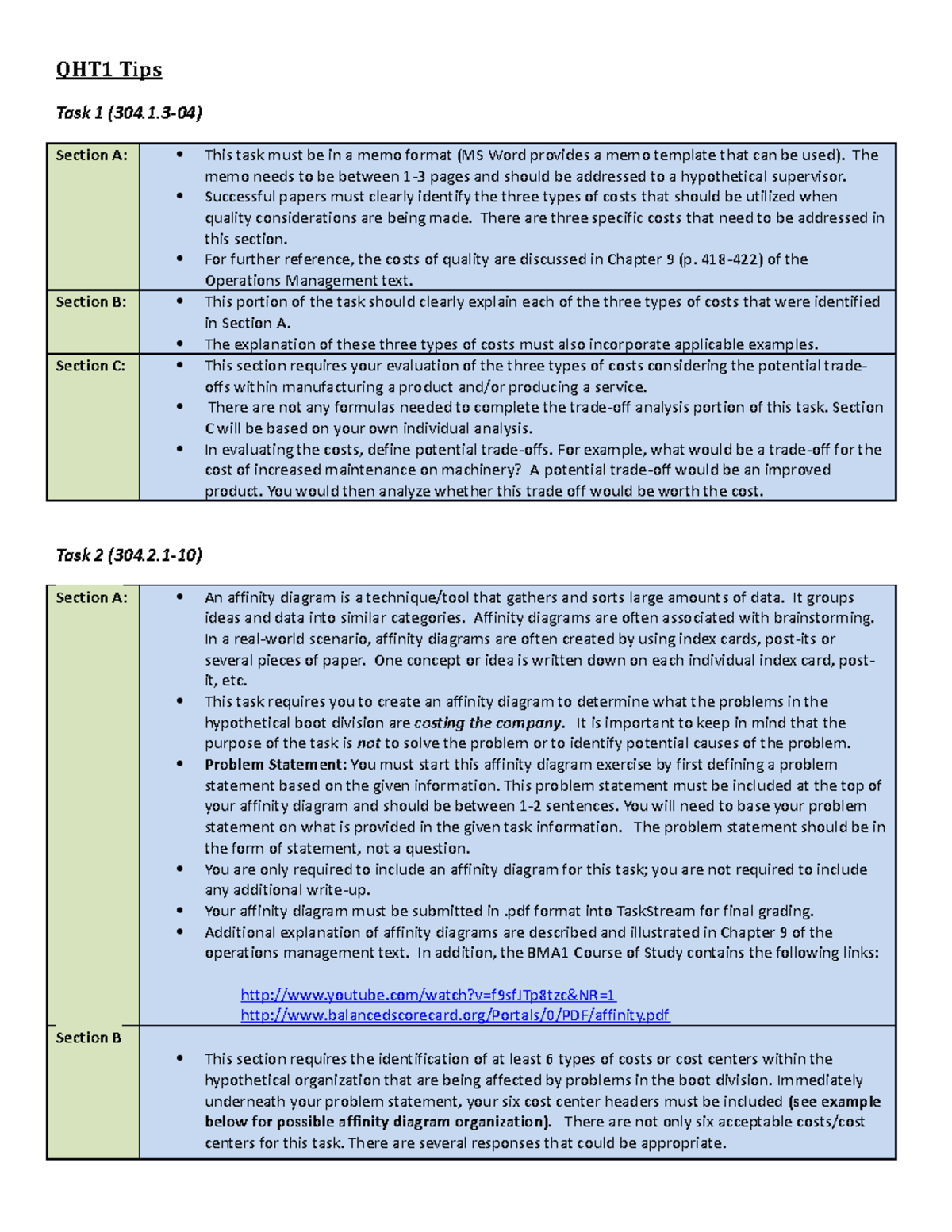 QHT1 Tips - What to expect. - QHT1 Tips Task 1 (304.1-04) Section A ...