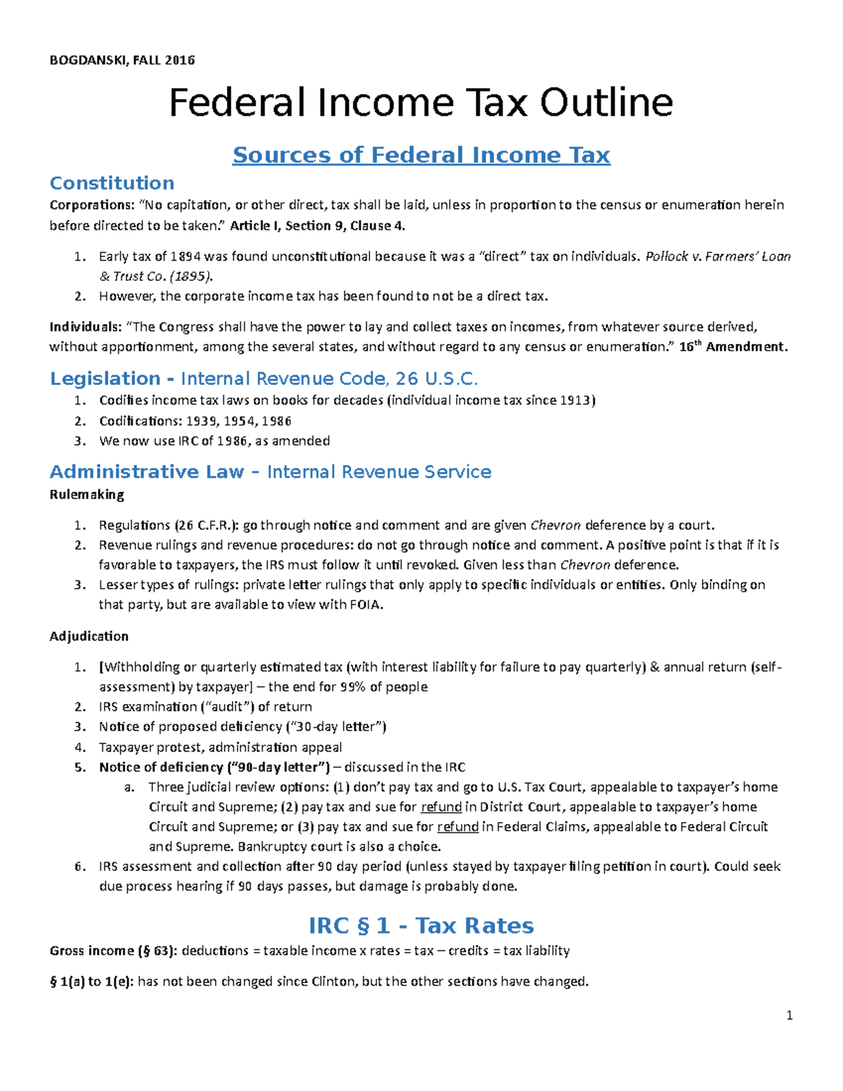 Income-tax - Fff - BOGDANSKI, FALL 2016 Federal Income Tax Outline ...