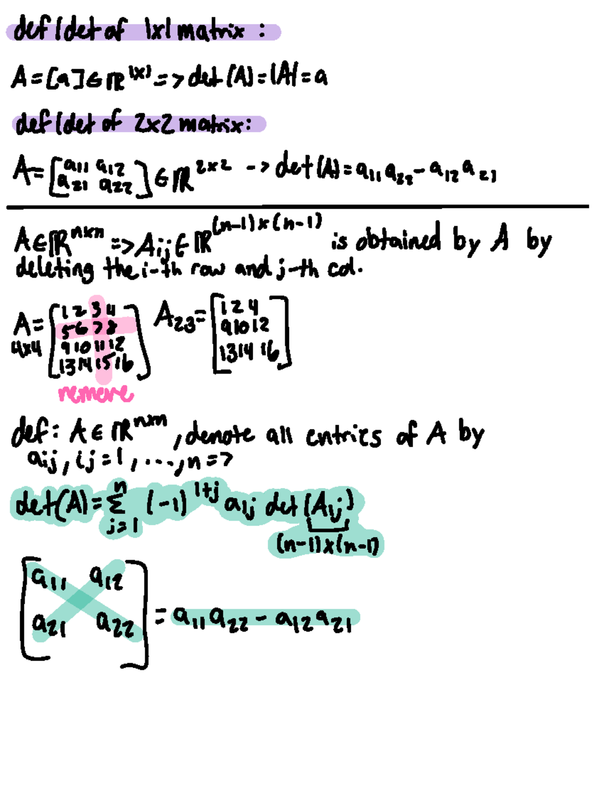 Section 3.1 Introduction to Determinants - def detof 1 1matrix A CaTe m ...