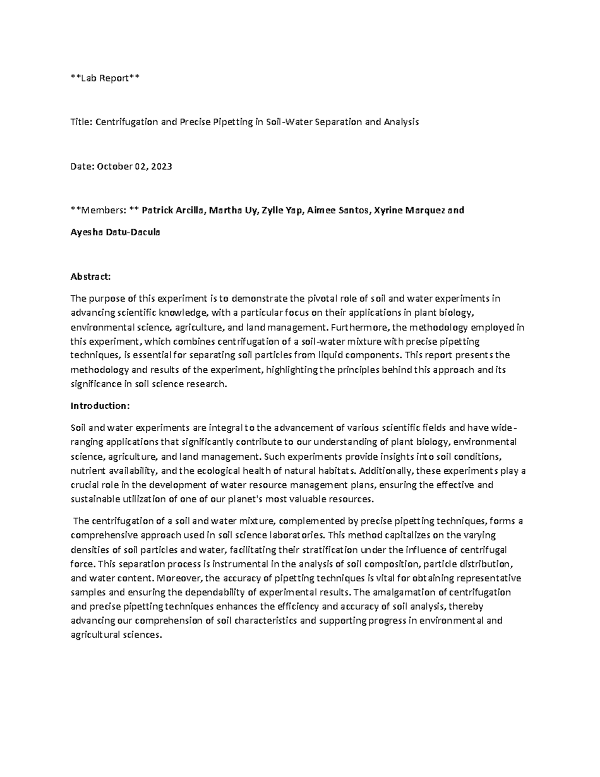 Final Output - it is what it is - Lab Report Title: Centrifugation and ...