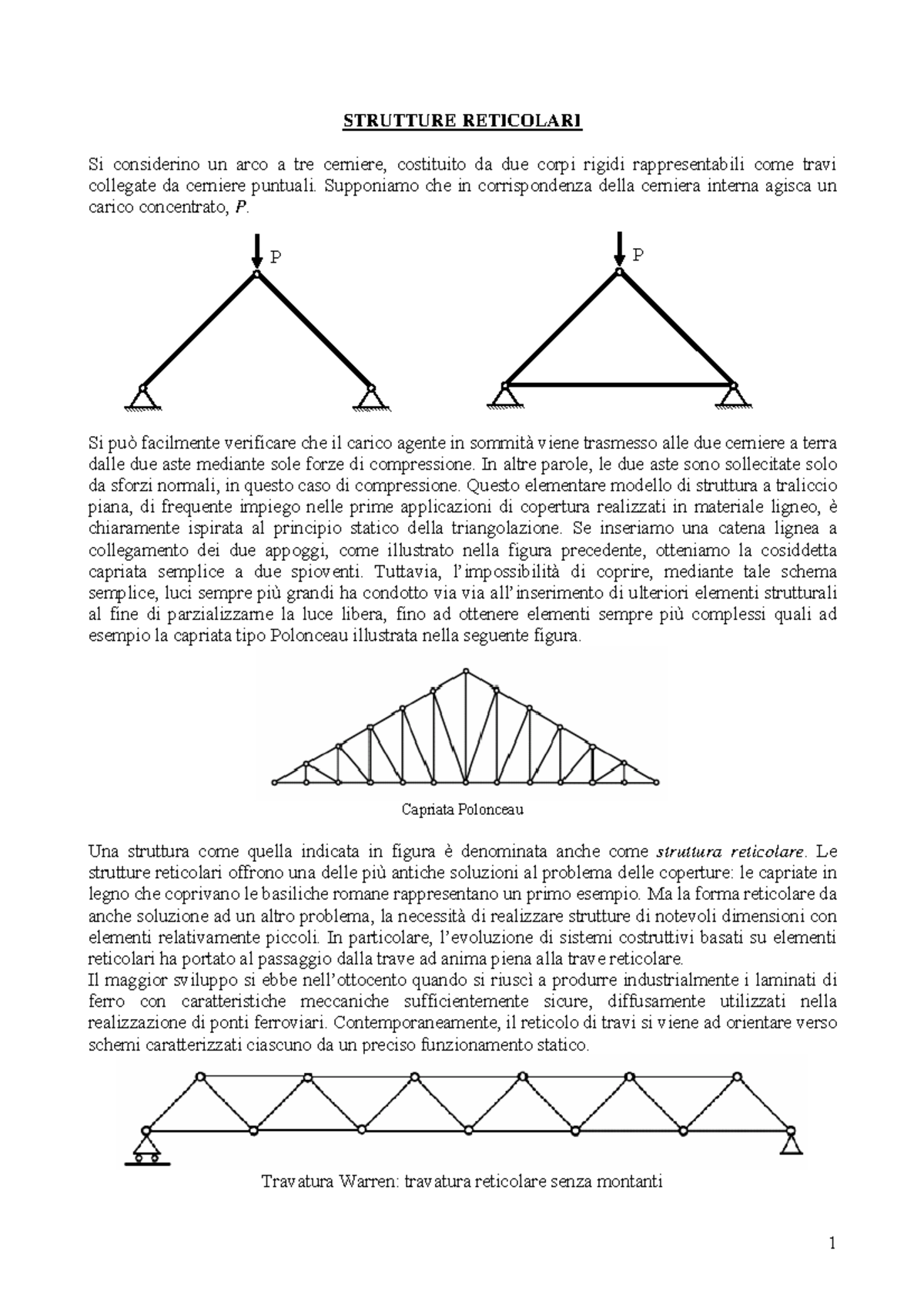 Strutture reticolari 01 - STRUTTURE RETICOLARI Si considerino un arco a ...