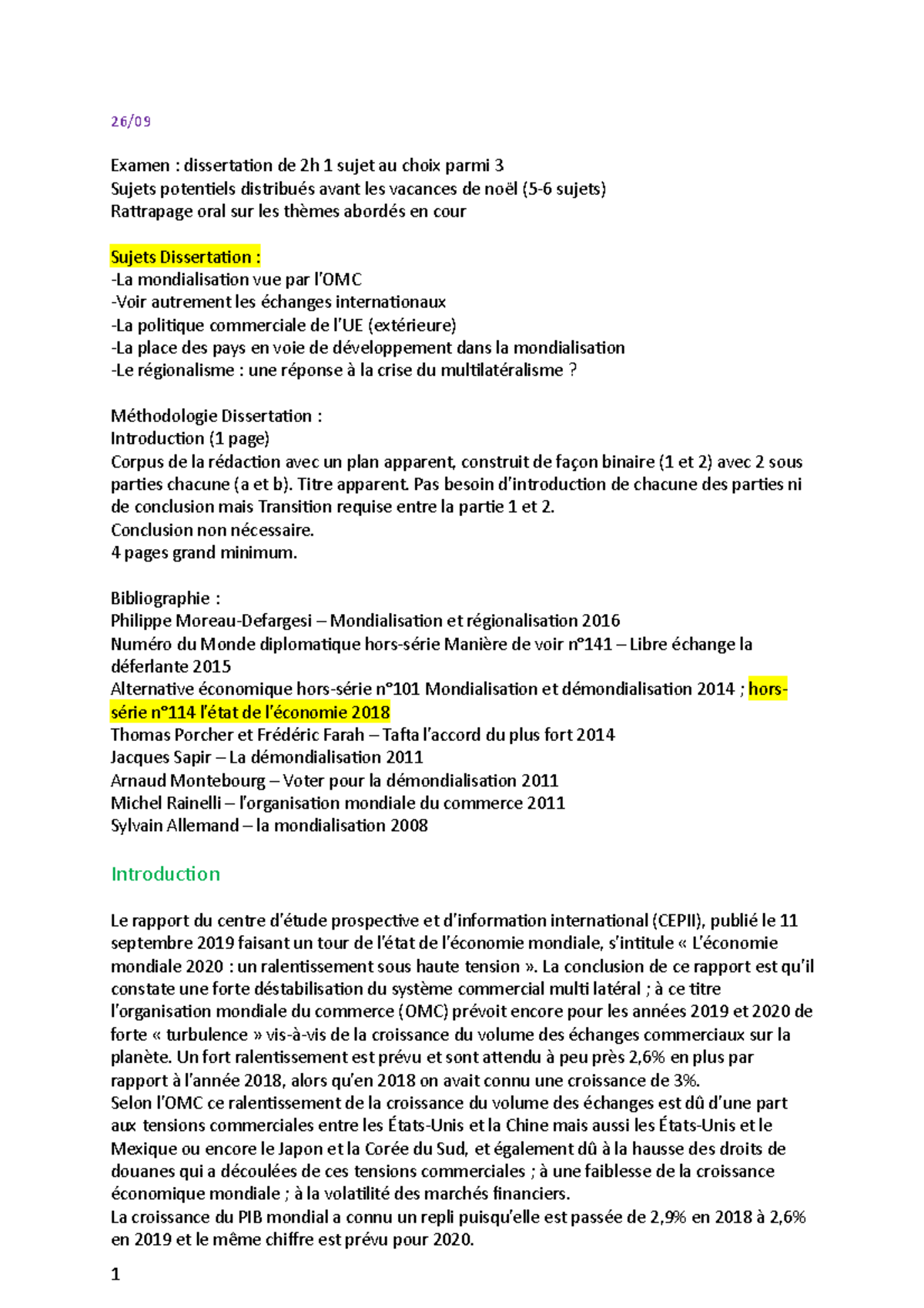 Gagne T On Toujours Au Commerce International Dissertation Cours mondialisation - 26/ Examen : dissertation de 2h 1 sujet au choix  parmi 3 Sujets potentiels - Studocu