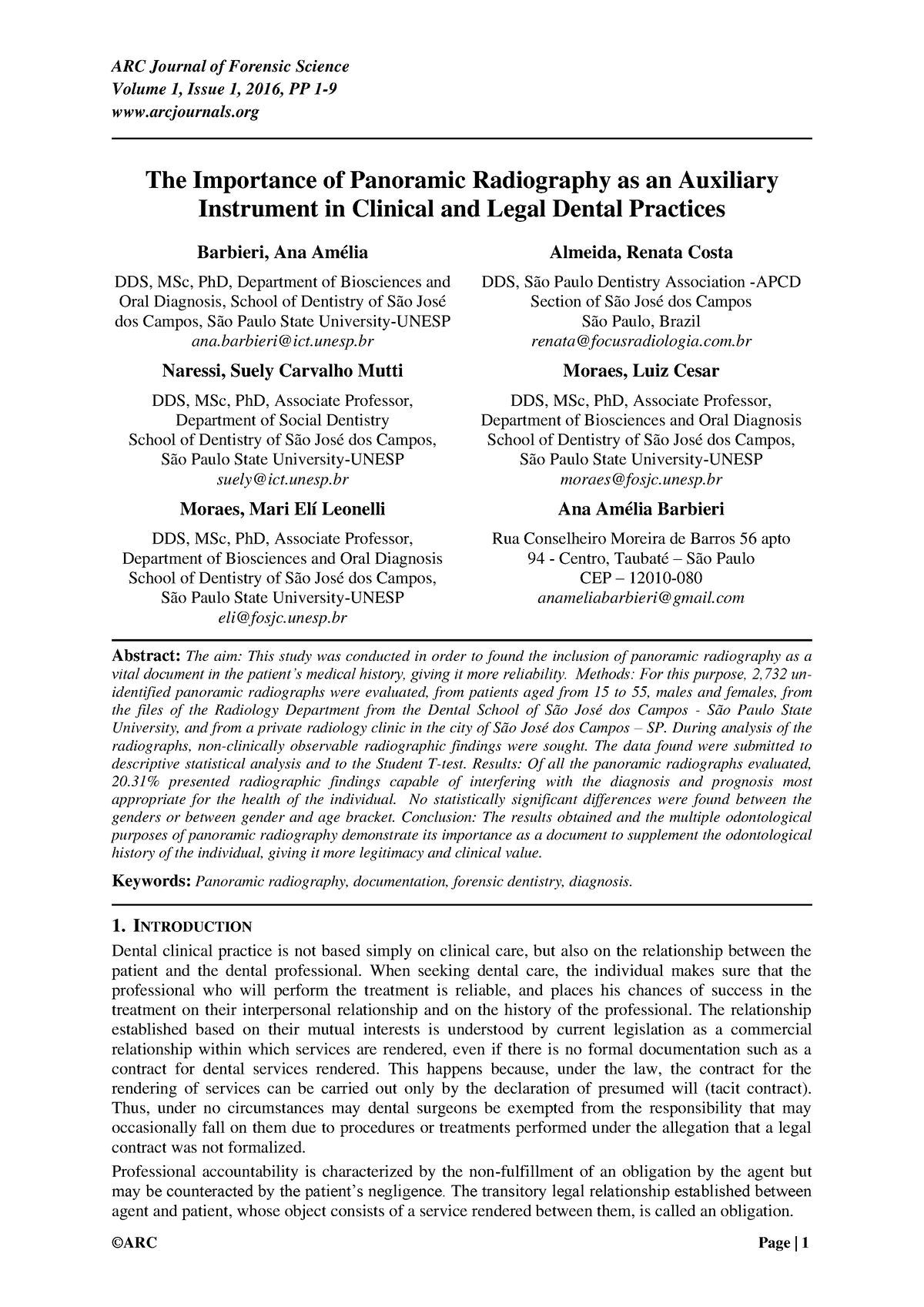 The Importance of Panoramic Radiography - unesp Almeida, Renata Costa ...