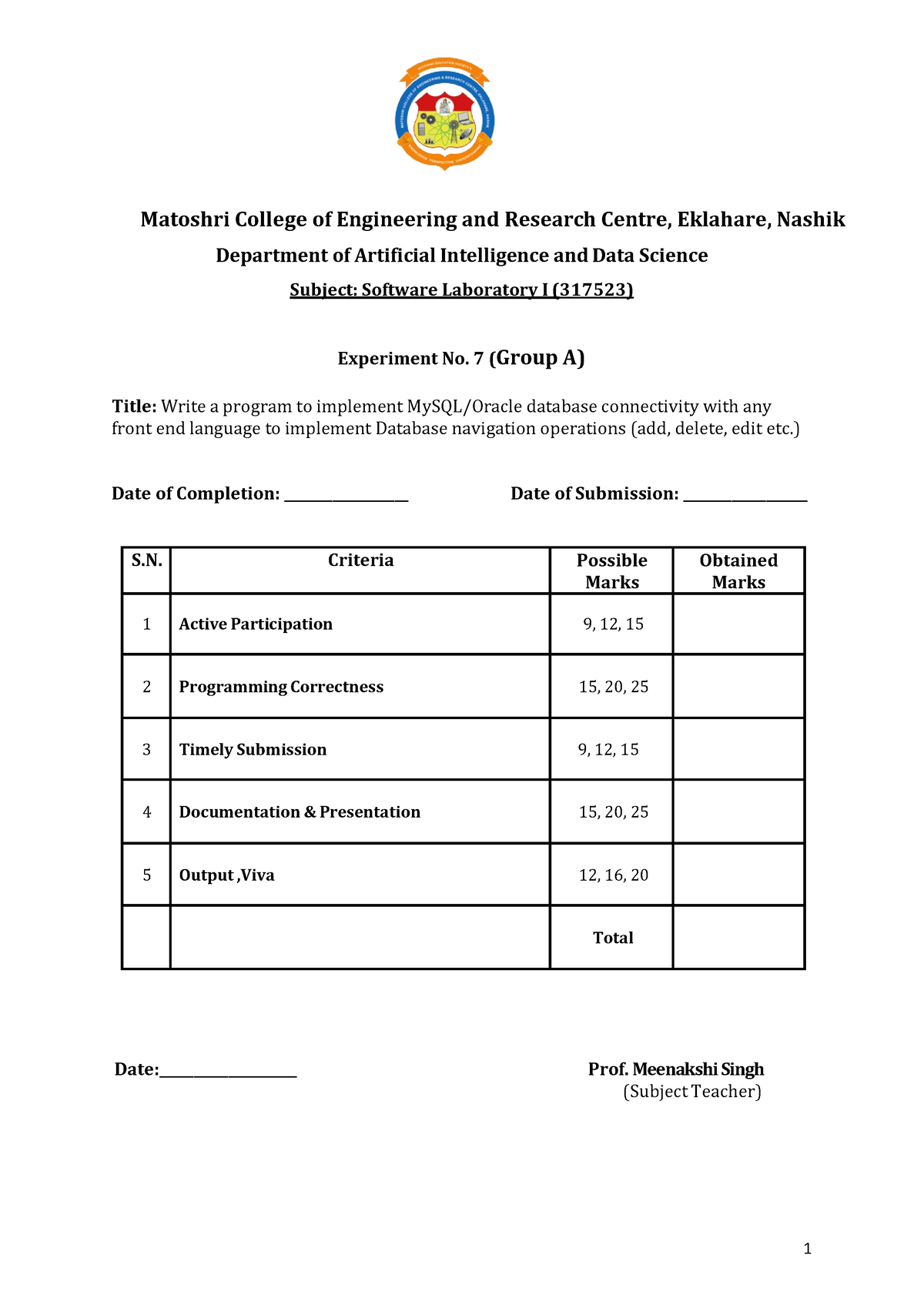 Assign 7-1 Final Database-Connectivity.docx - Matoshri College Of ...