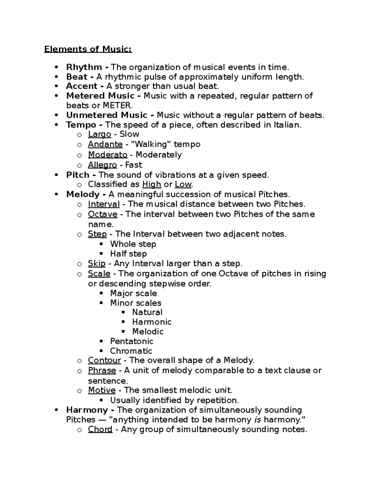 Fa 150 Chapter 3 Notes - Elements Of Music: Rhythm - The Organization 