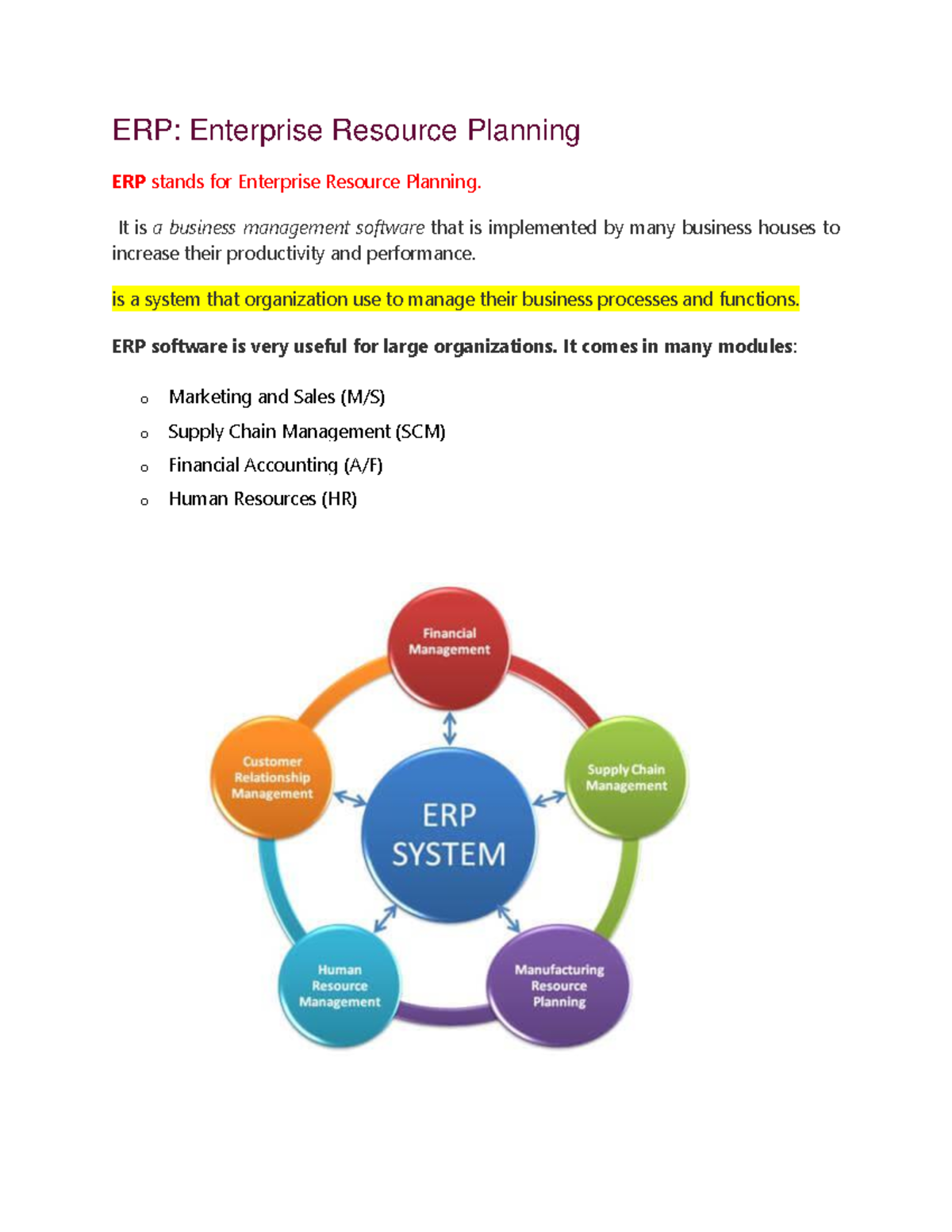 Erp chap1,2 lkll ERP Enterprise Resource Planning ERP stands for