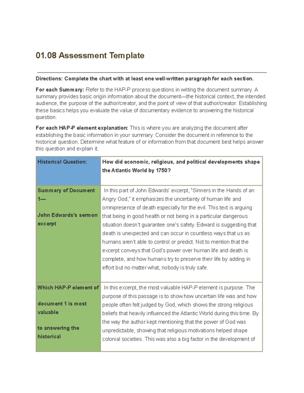 01.08 Atlantic World - 01 Assessment Template Directions: Complete the ...