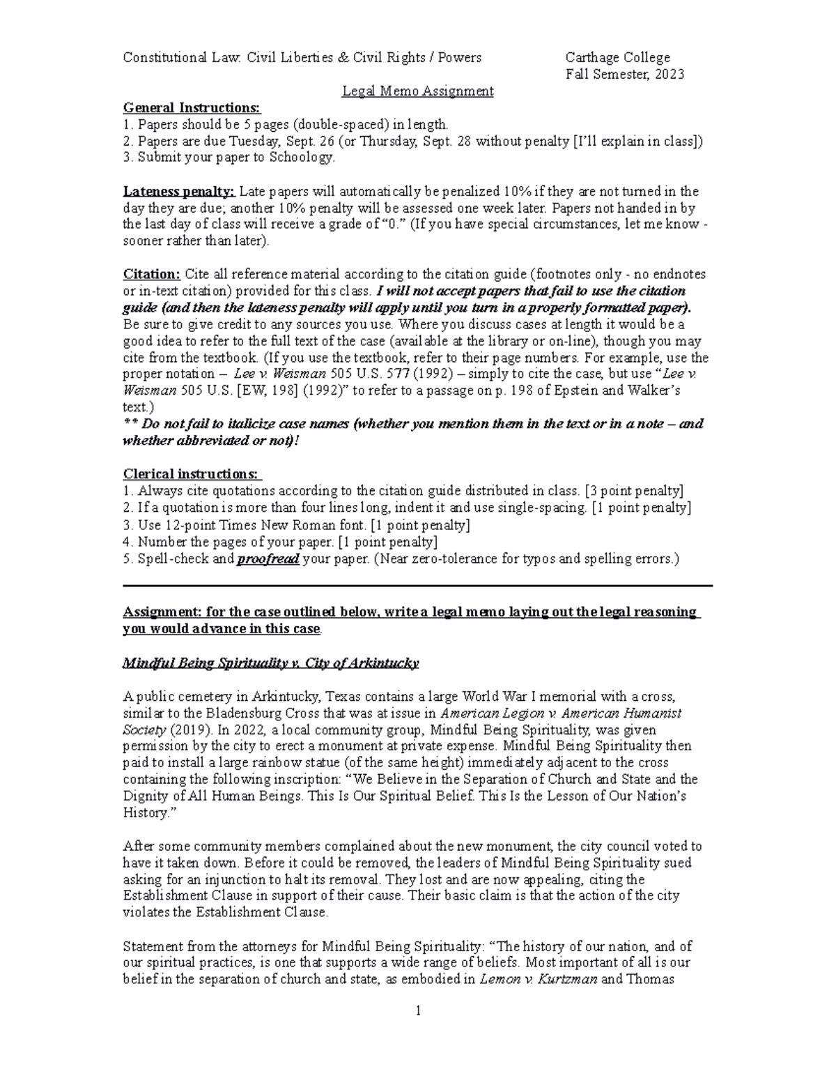 Legal+Memo+assignment+2023+Fall - Constitutional Law: Civil Liberties ...