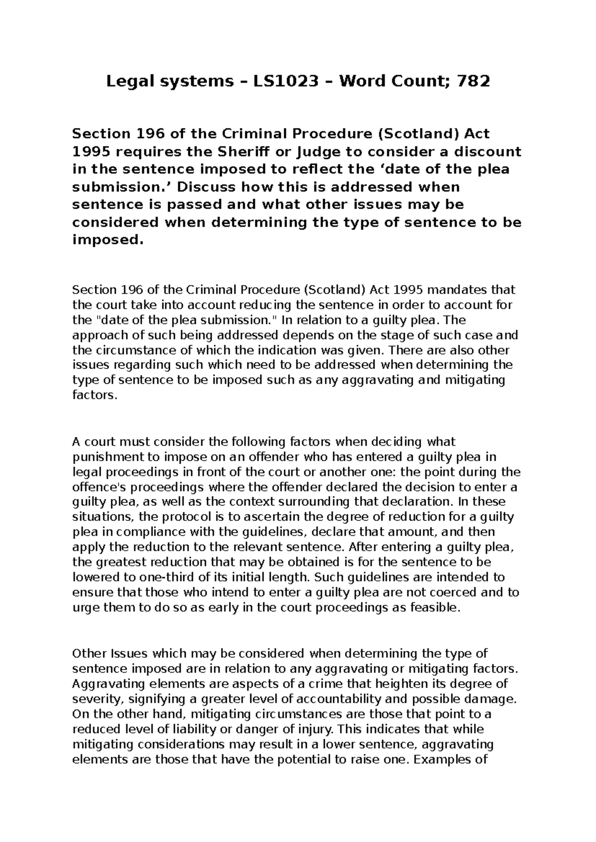 Legal Systems - Question 2 - Legal systems – LS1023 – Word Count; 782 ...