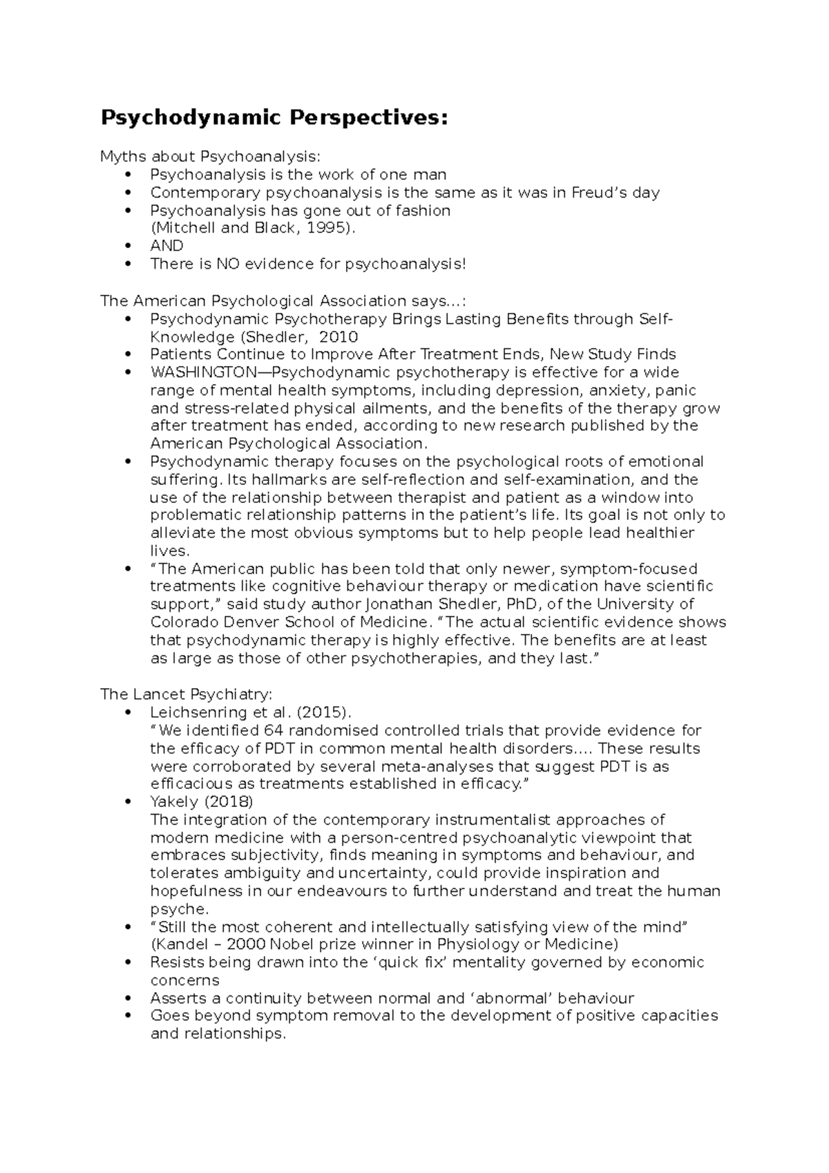Psychodynamic Perspectives Lecture Notes - Psychodynamic Perspectives ...
