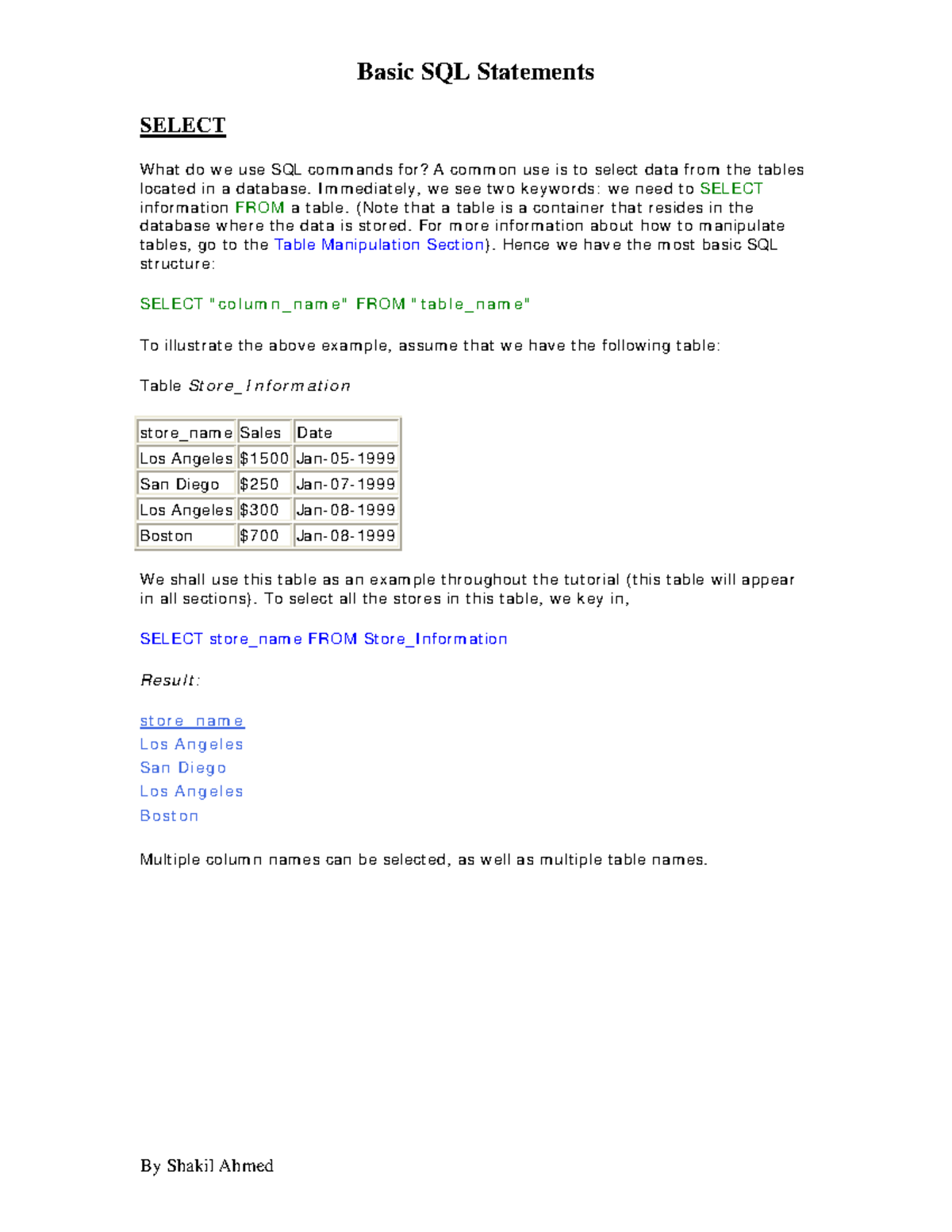 Basic SQL Statements - Notes related to Database Systems. - SELECT What ...