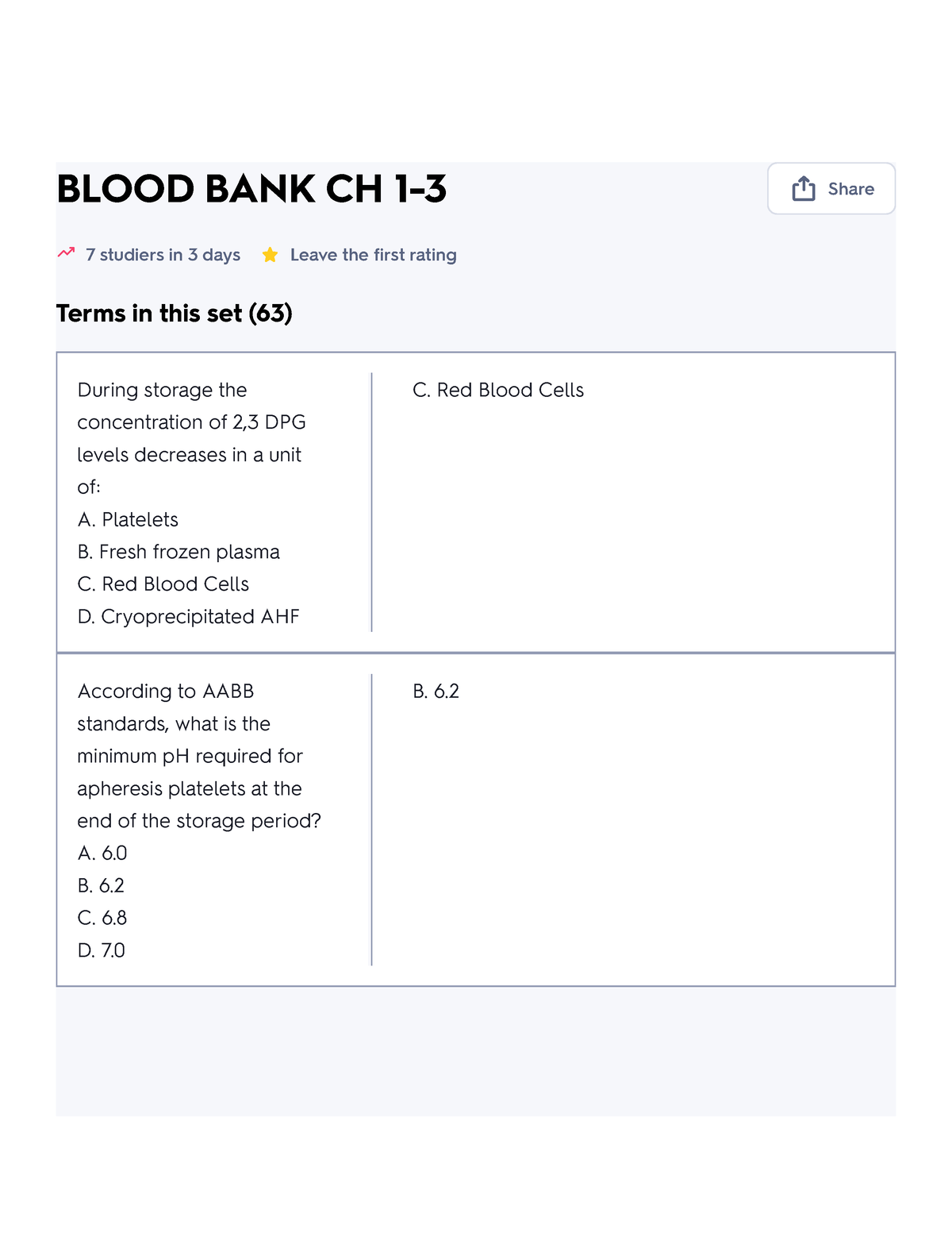 Blood BANK CH 1-3 Flashcards Quizlet - BLOOD BANK CH 1-3 Share 7 ...