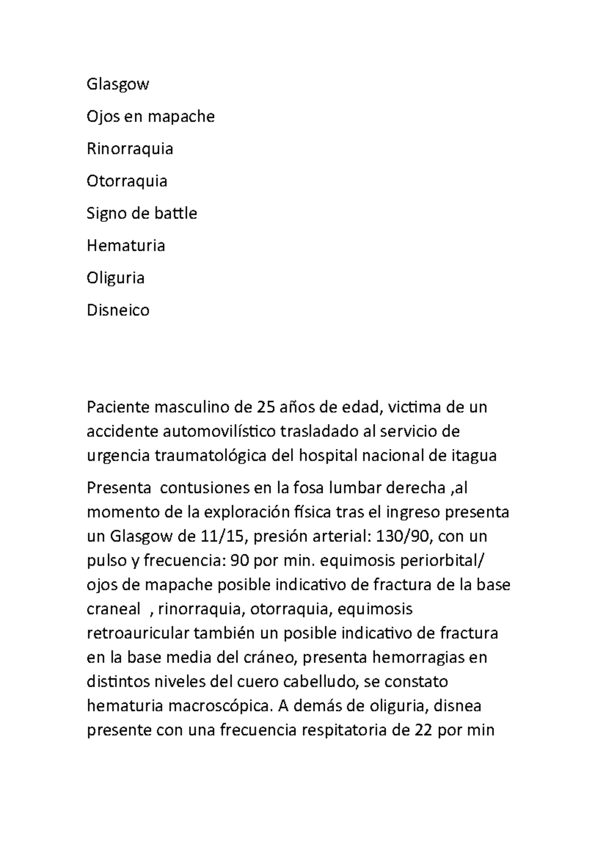 Caso Clinico 2 - Ddddddddd - Glasgow Ojos En Mapache Rinorraquia ...