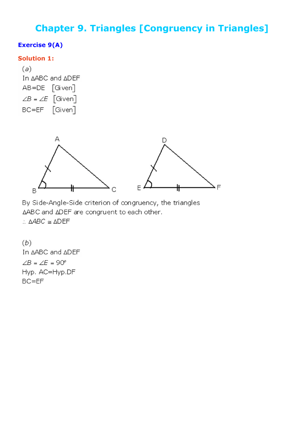 Triangles Notes Ncertbooksolutions Chapter 9 Triangles Congruency In Triangles Exercise 9 2690