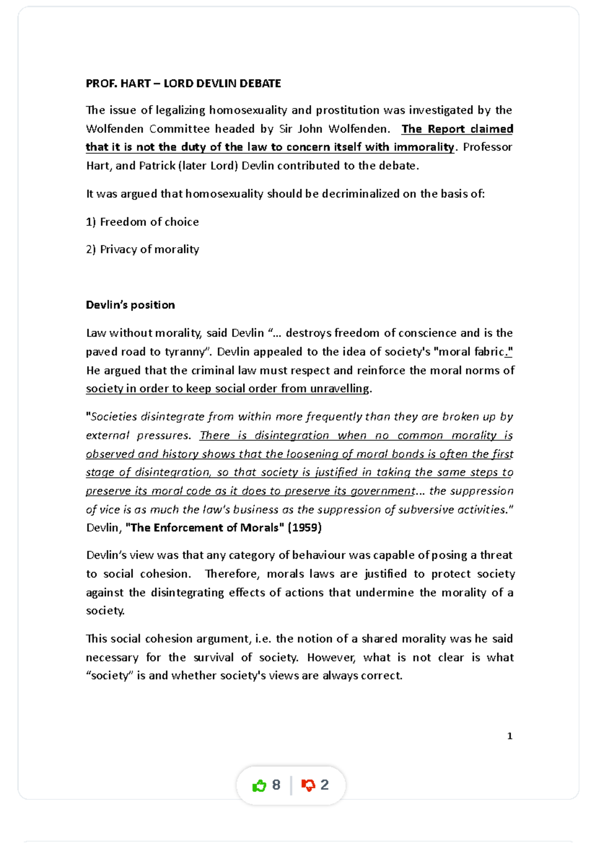 Hart-devlin-debate compress - PROF. HART – LORD DEVLIN DEBATE The issue ...