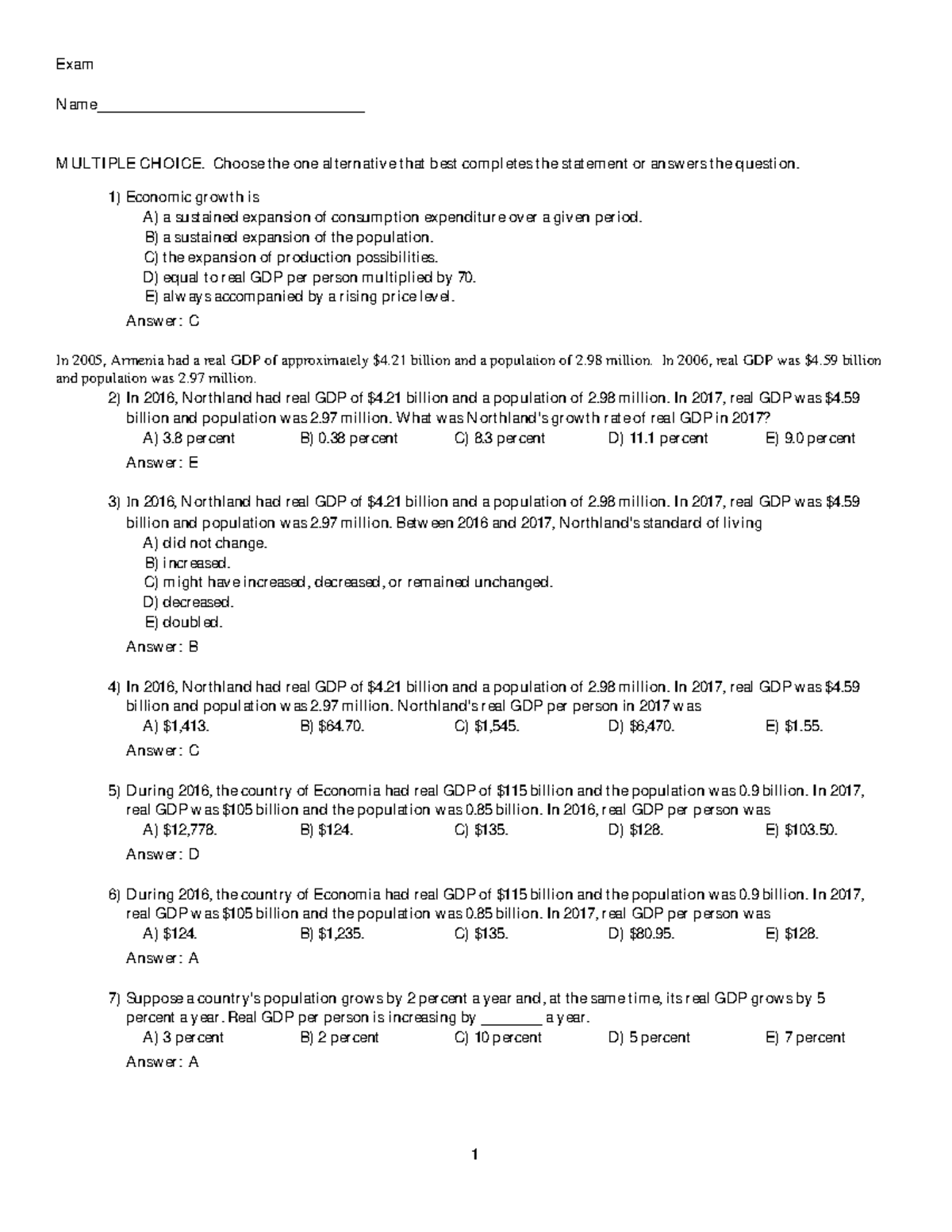 Chapter 6 practice questions - Exam Name ...