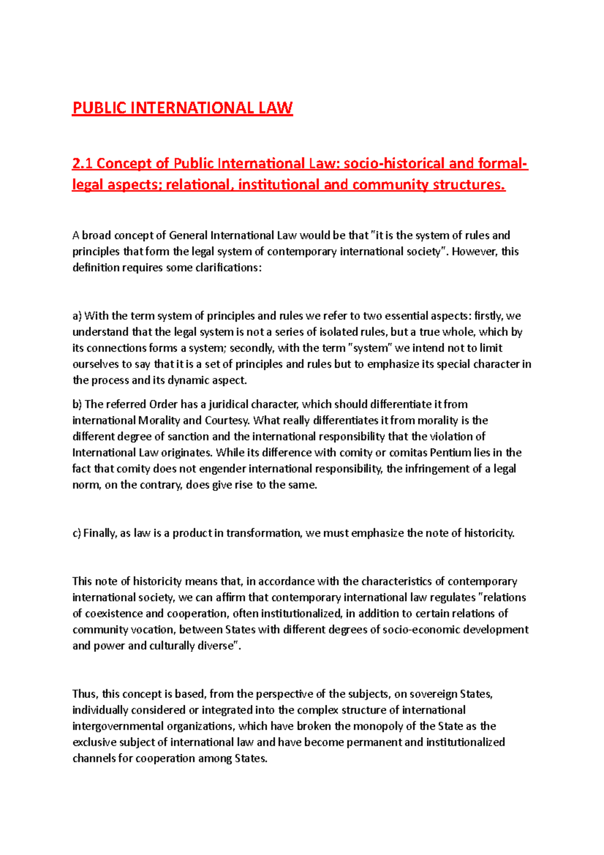 International Law Course Notes 3 - PUBLIC INTERNATIONAL LAW 2 Concept ...