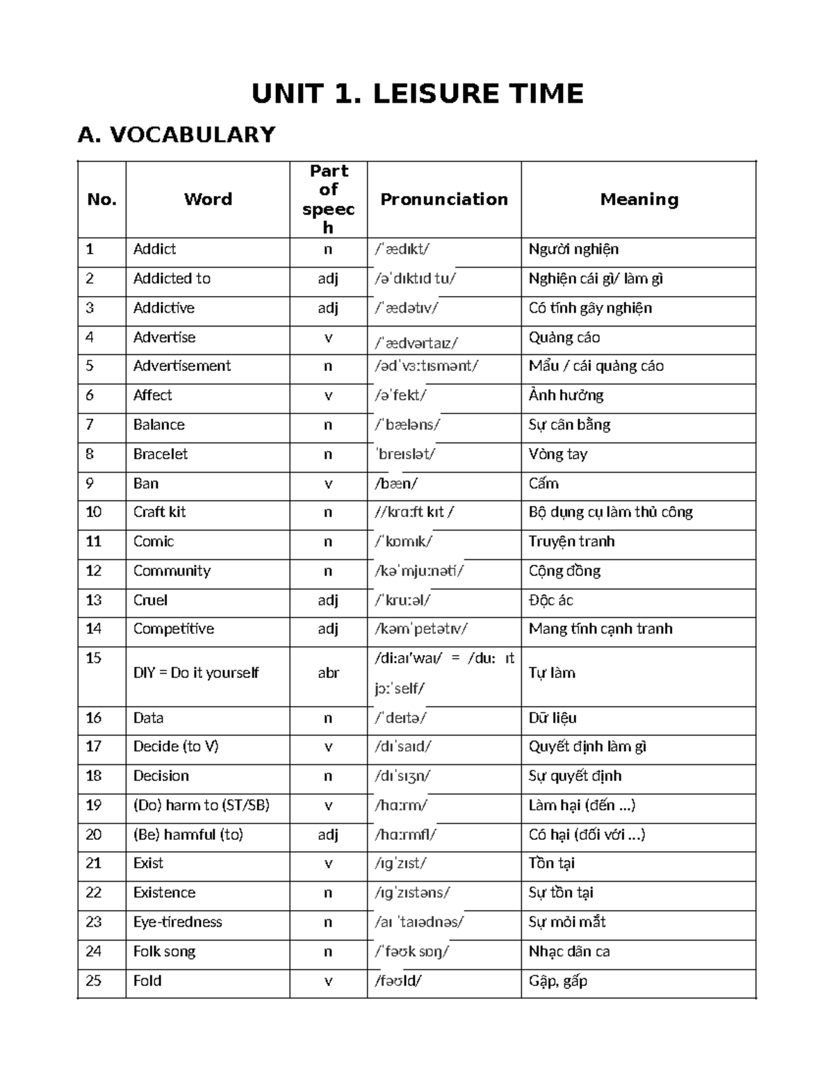 B i t p b tr anh 8 global b i v n vinh unit 1 leisure time unit
