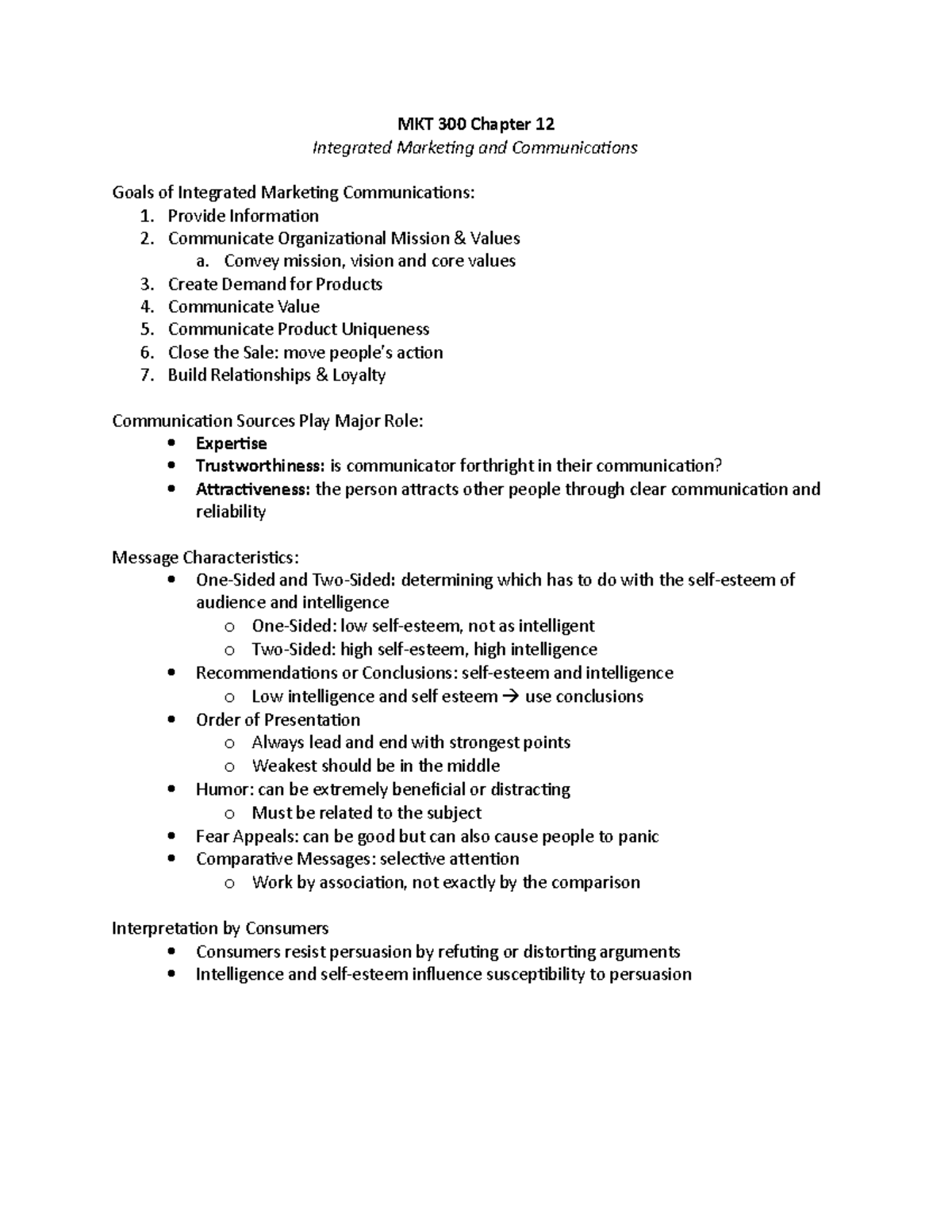 Mkt 300 Chapter 12 Lecture Notes 12 Mkt 300 Chapter 12 Integrated Marketing And Mkt 300 Chapter 12 Lecture Notes 12 Mkt 300 Chapter 12 Integrated Marketing And