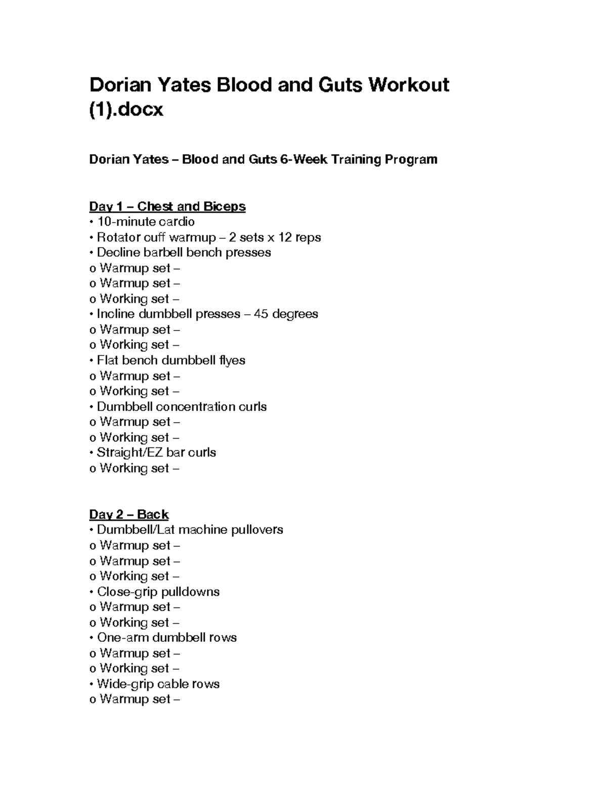Dorian Yates Chest Workout Blood And Guts Dorian Yates Blood and Guts Workout - docx Dorian Yates – Blood and