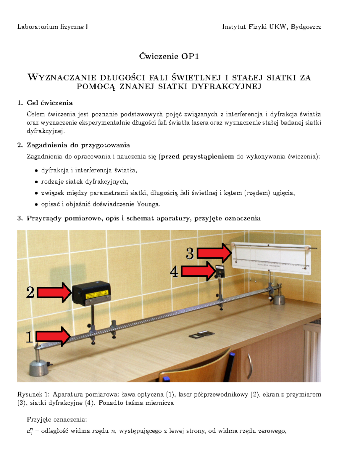 Instrukcja OP1 - Wyznaczanie długości fali świetlnej i stałej siatki za