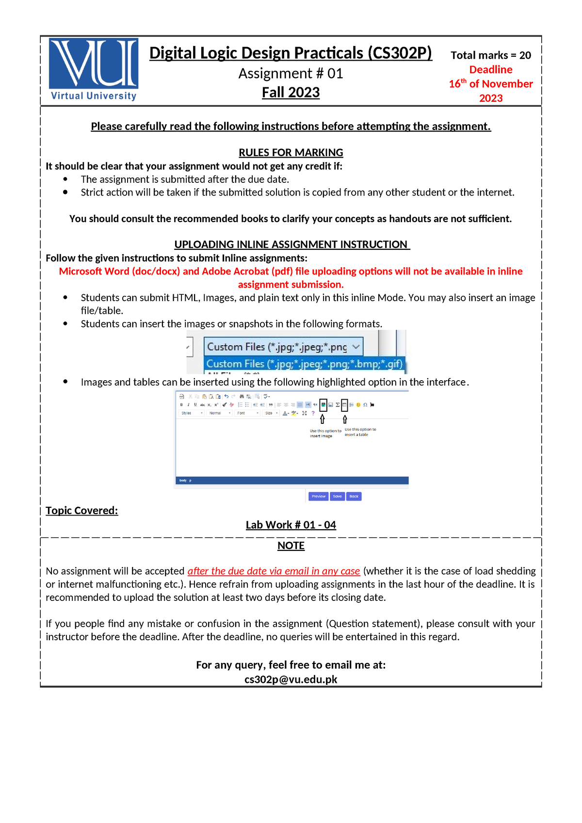 Fall 2023 CS302 P 1 - Lk;l - Digital Logic Design Practicals (CS302P ...