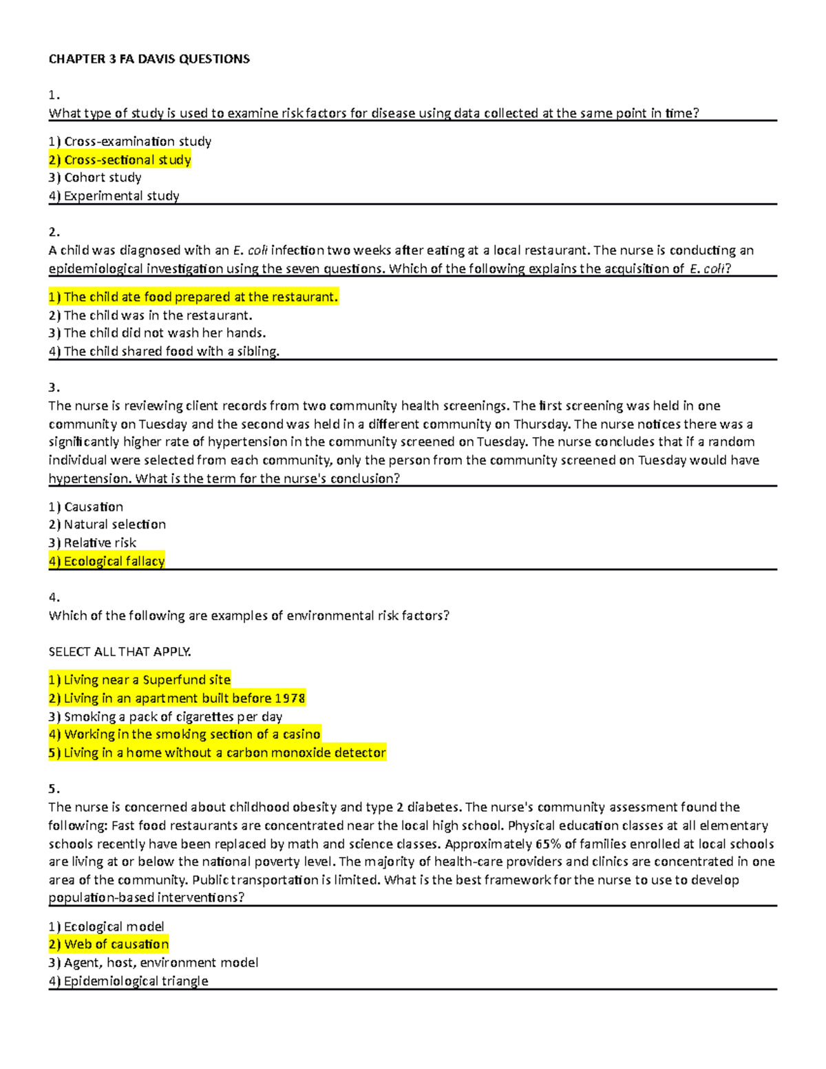 CH exam 3 review questions - CHAPTER 3 FA DAVIS QUESTIONS 1. What type ...