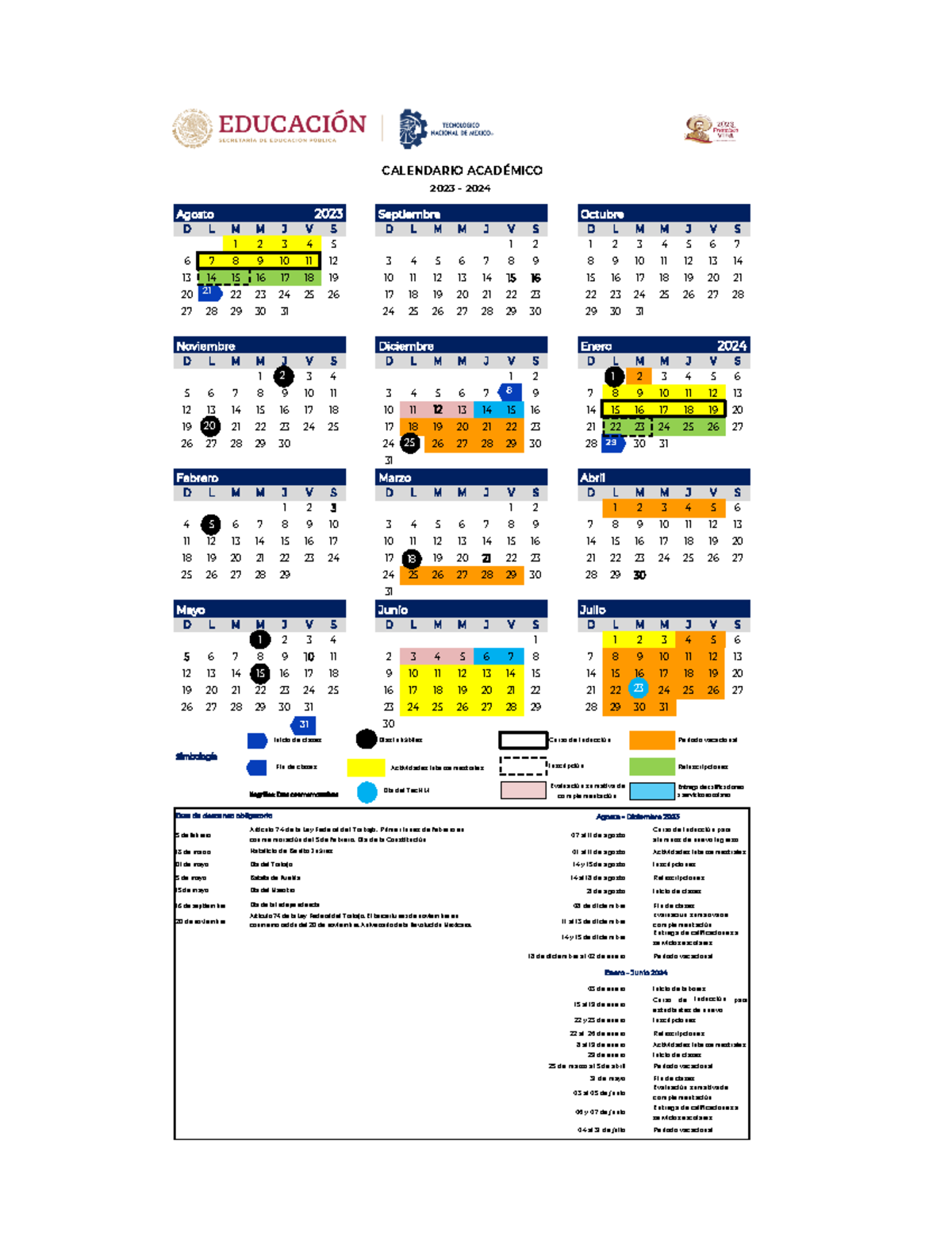 Calendario académico tec 6