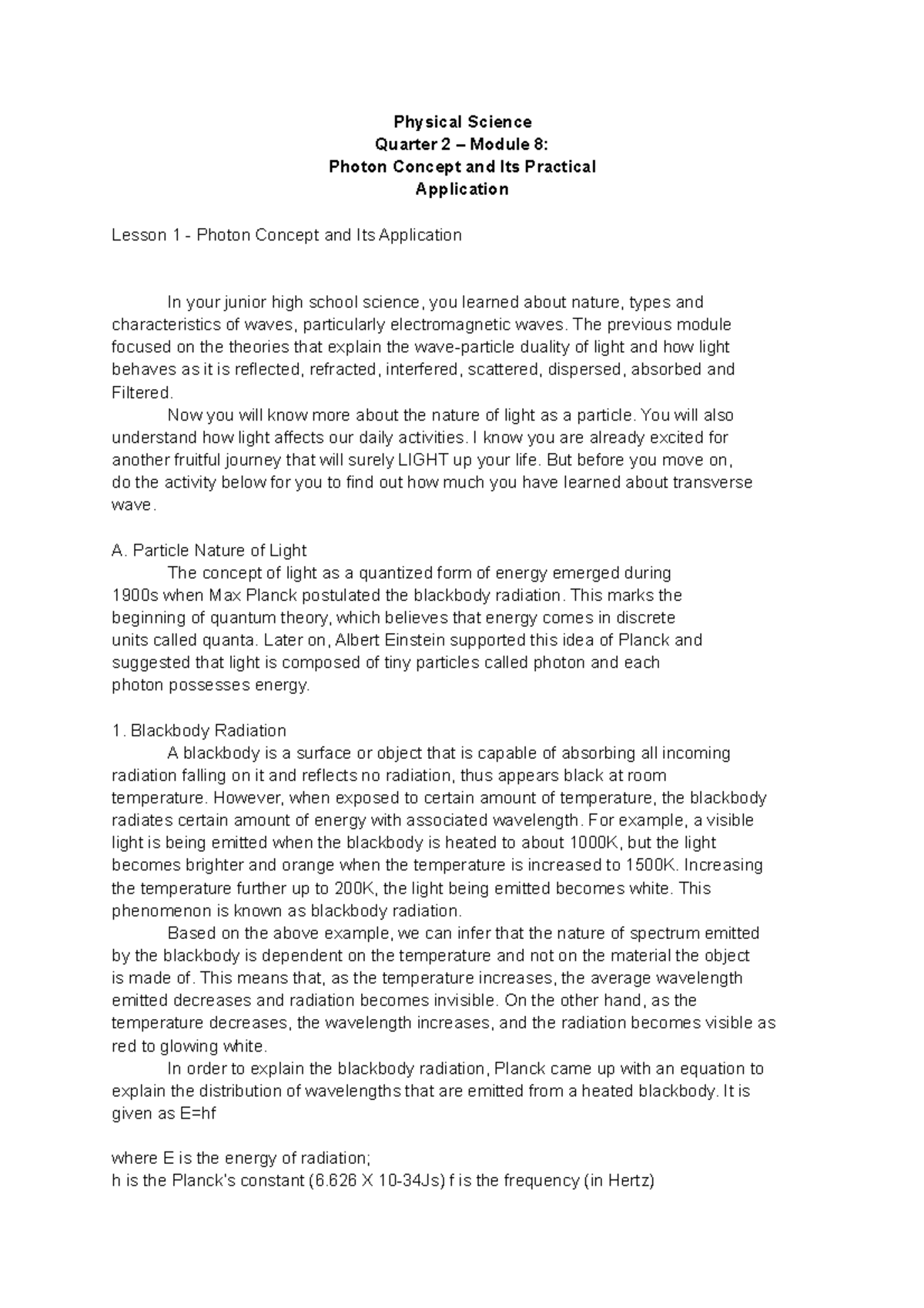 Physical Science - Photon Concept and Its Practical Application ...