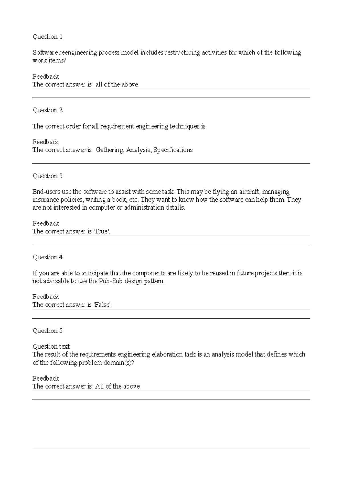 CS 2401 Final review quiz - 30 questions - Software reengineering ...